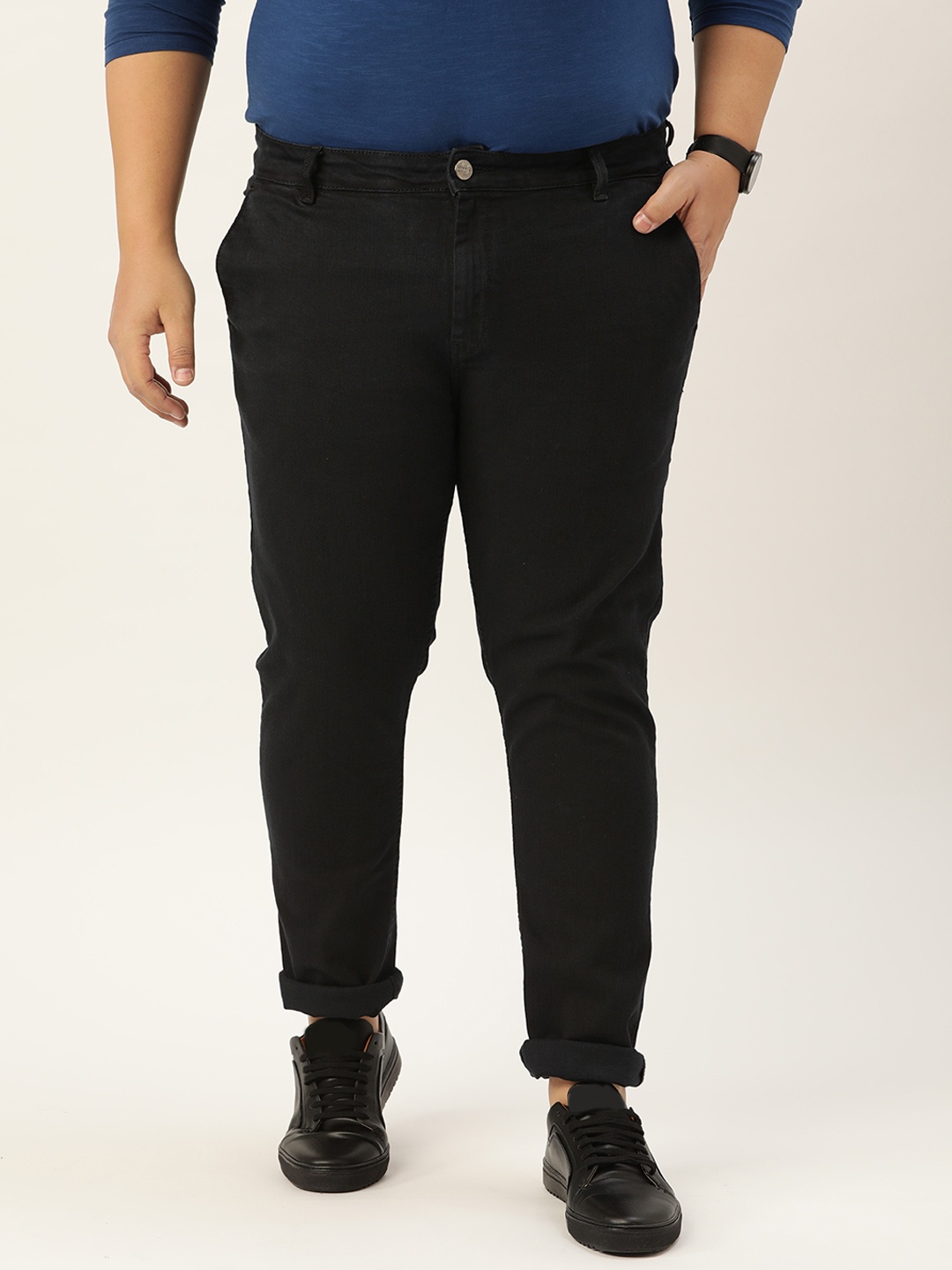 

Sztori Men Plus Size Black Slim Tapered Fit Stretchable Jeans