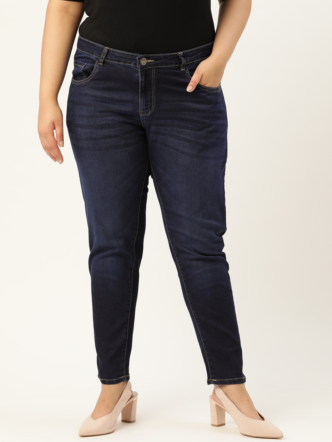

Sztori Women Plus Size Navy Blue Solid Skinny Fit Light Fade Stretchable Jeans
