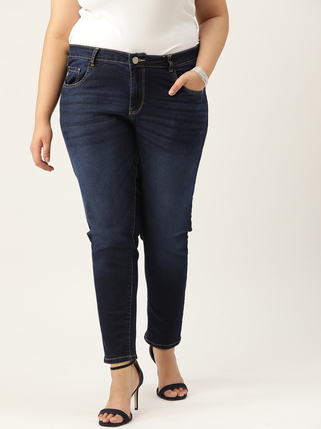 

Sztori Women Plus Size Navy Blue Skinny Fit Light Fade Stretchable Jeans