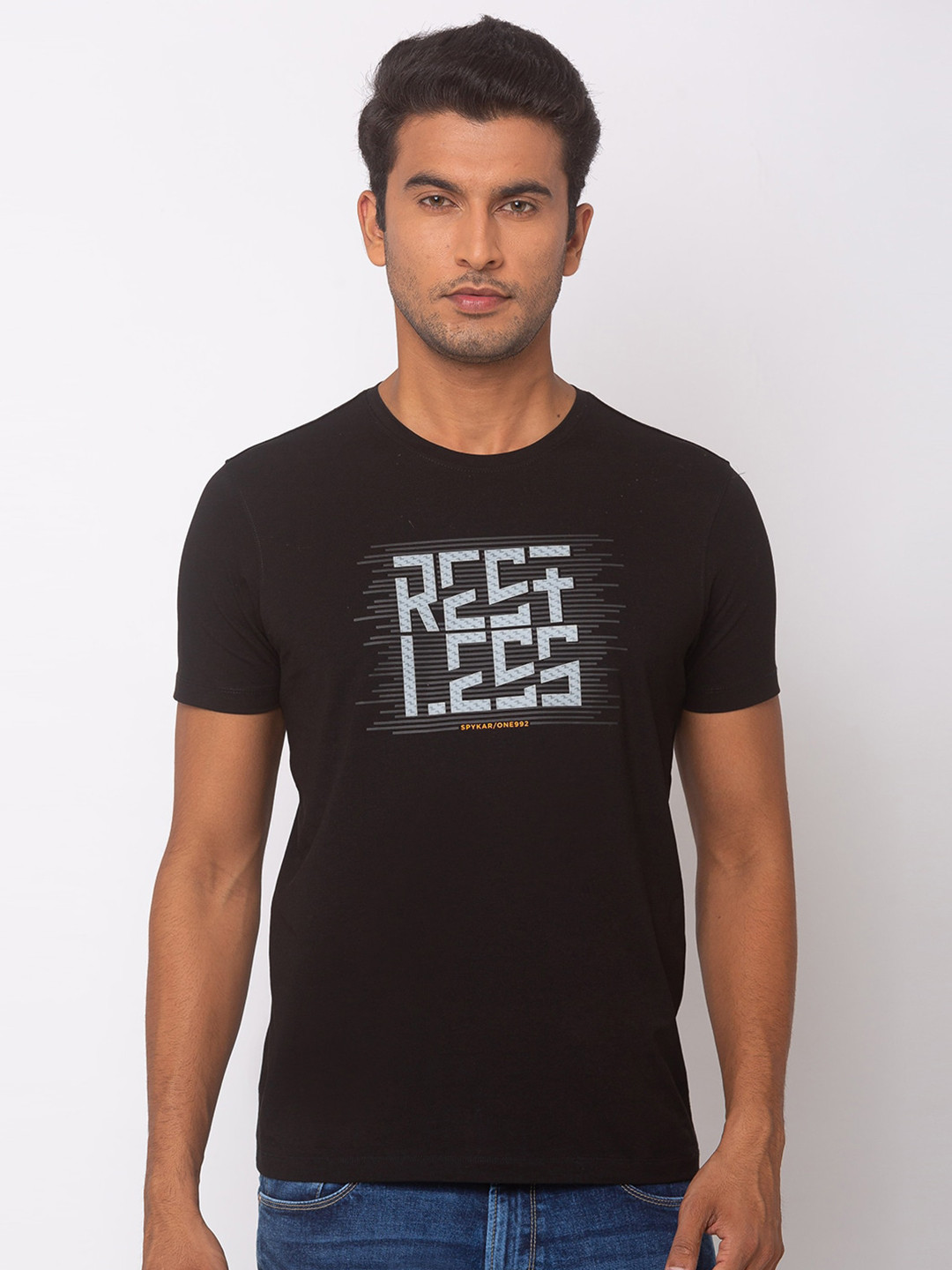 

SPYKAR Men Black Printed Round Neck Cotton T-shirt