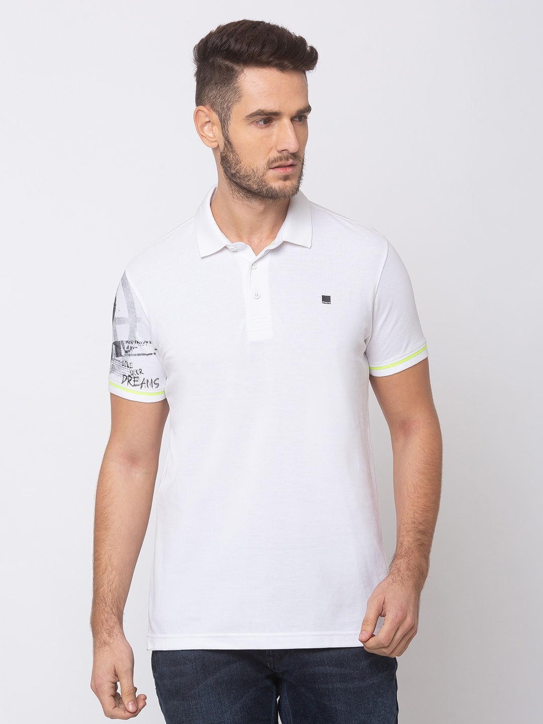 

SPYKAR Men White Slim Fit Solid Polo Collar T-shirt