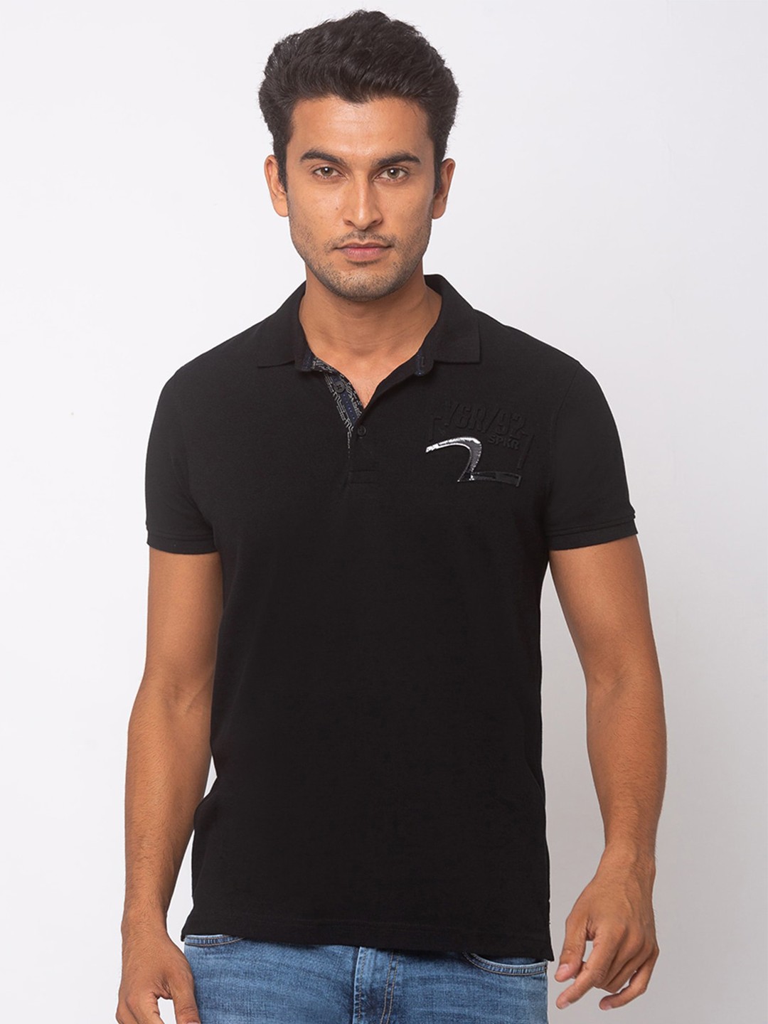 

SPYKAR Men Black Solid Polo Collar T-shirt
