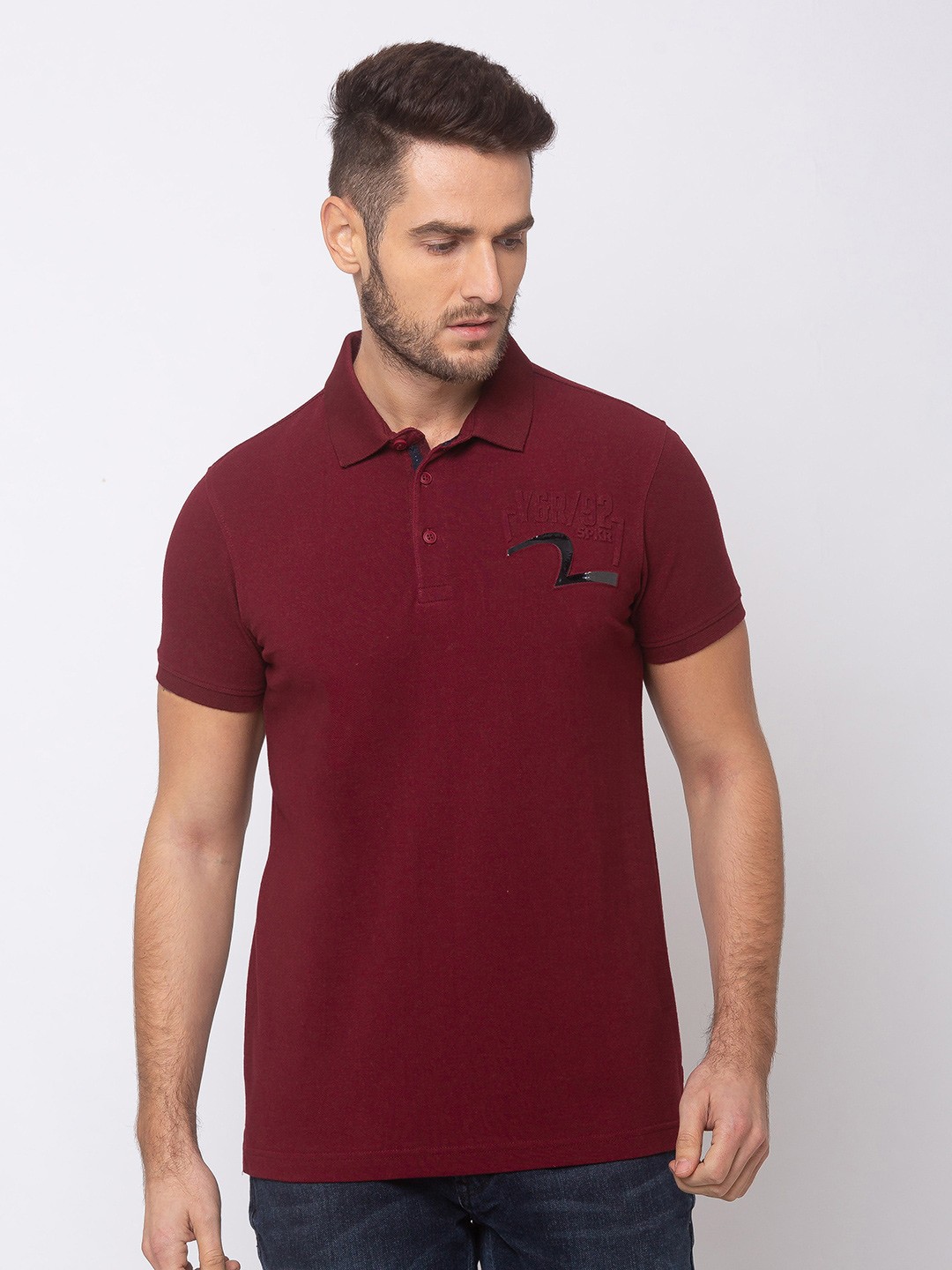 

SPYKAR Men Red Solid Polo Collar Cotton T-shirt