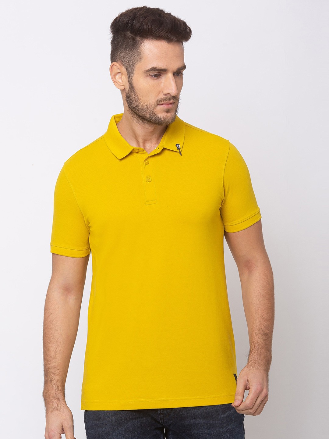 

SPYKAR Men Yellow Solid Polo Collar Cotton T-shirt