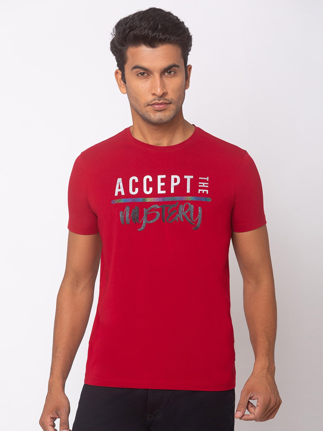 

SPYKAR Men Red Printed Round Neck T-shirt