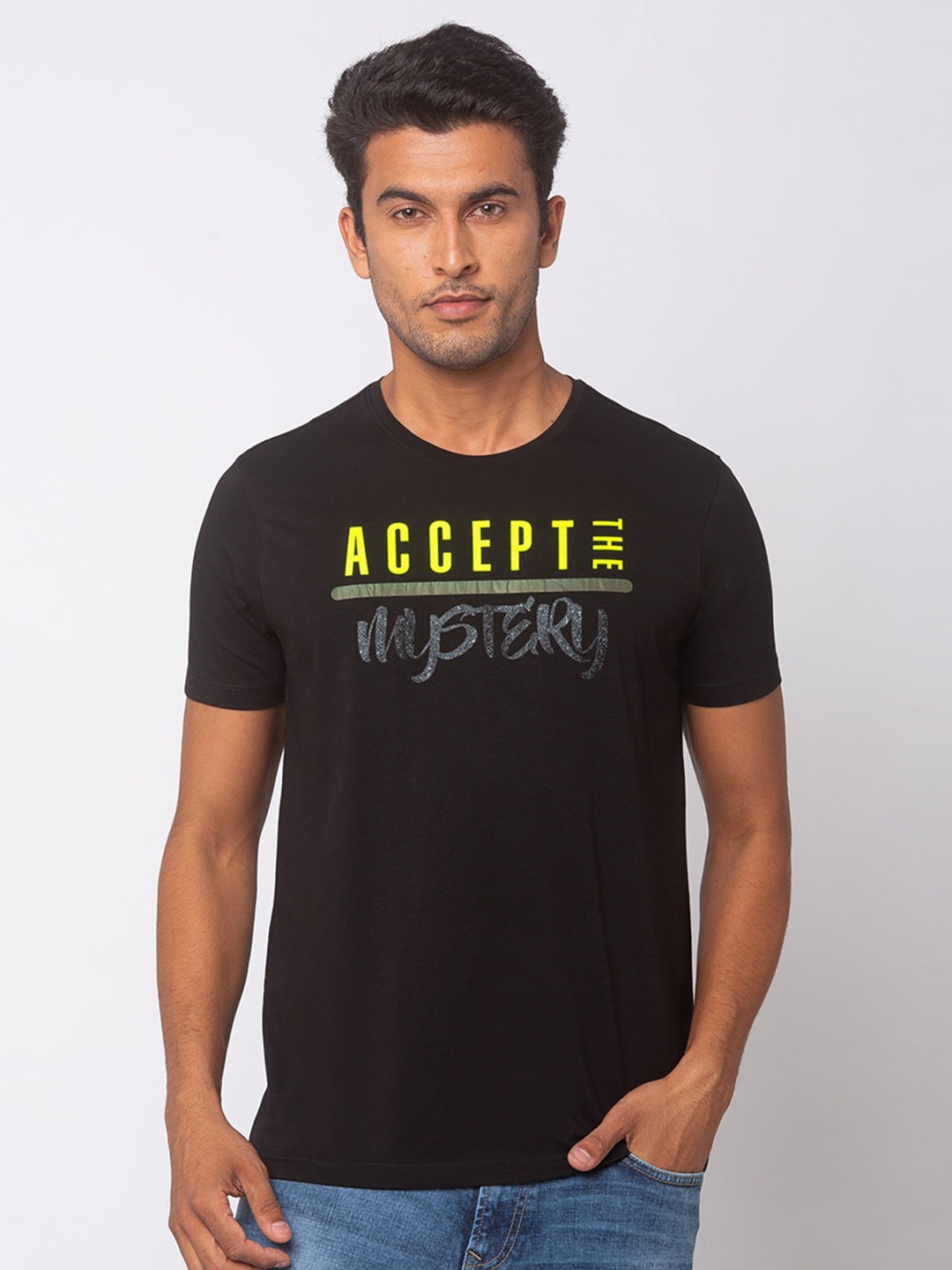 

SPYKAR Men Black Printed Round Neck T-shirt