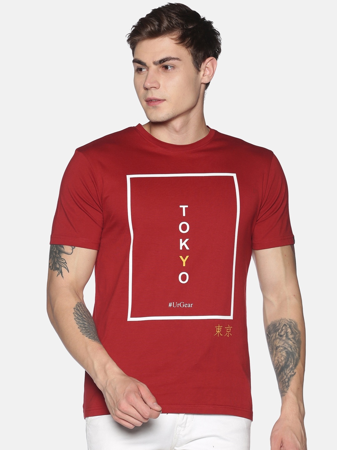 

UrGear Men Red Printed Round Neck T-shirt