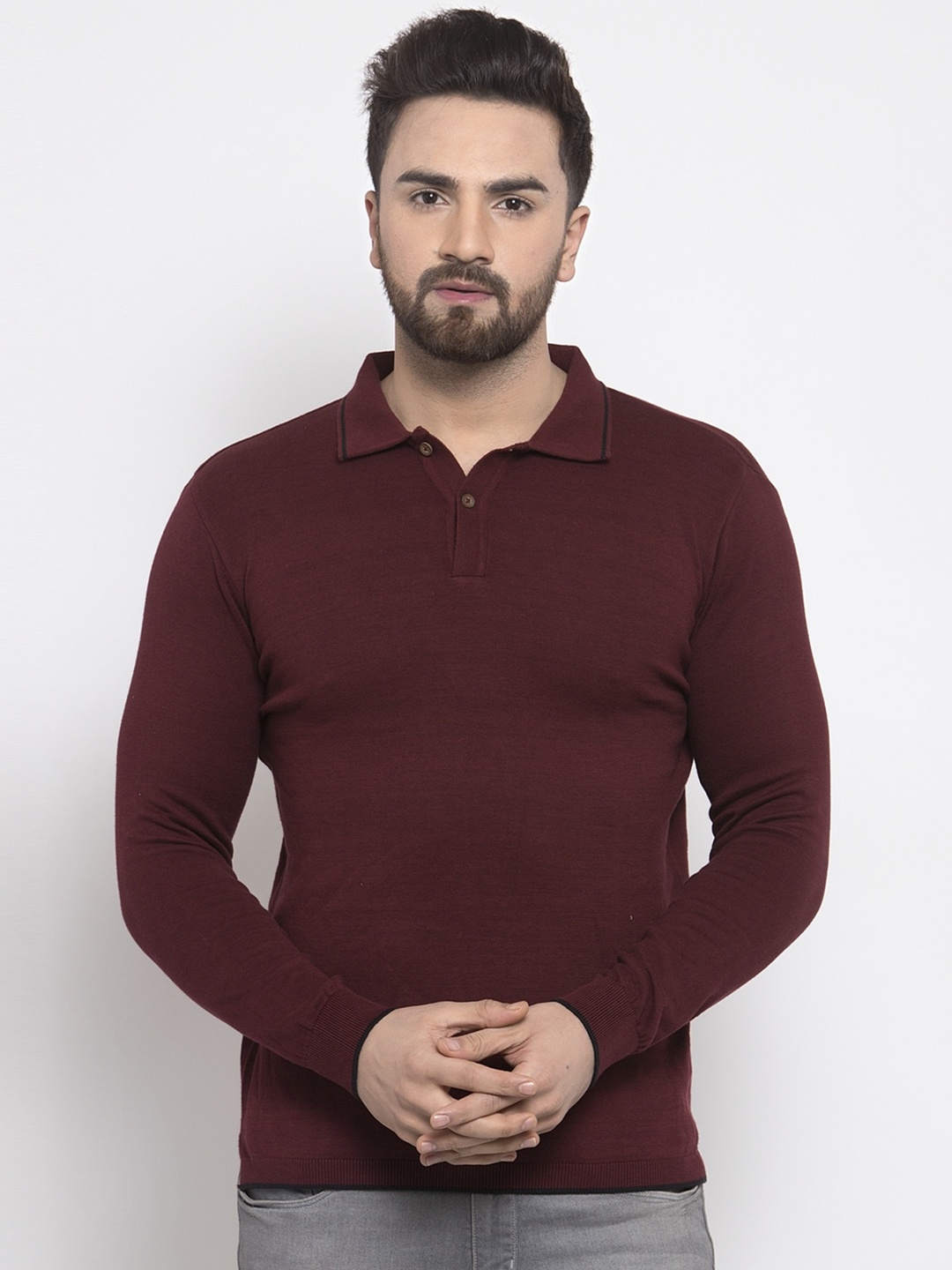 

Kalt Men Maroon Solid Polo Collar T-shirt