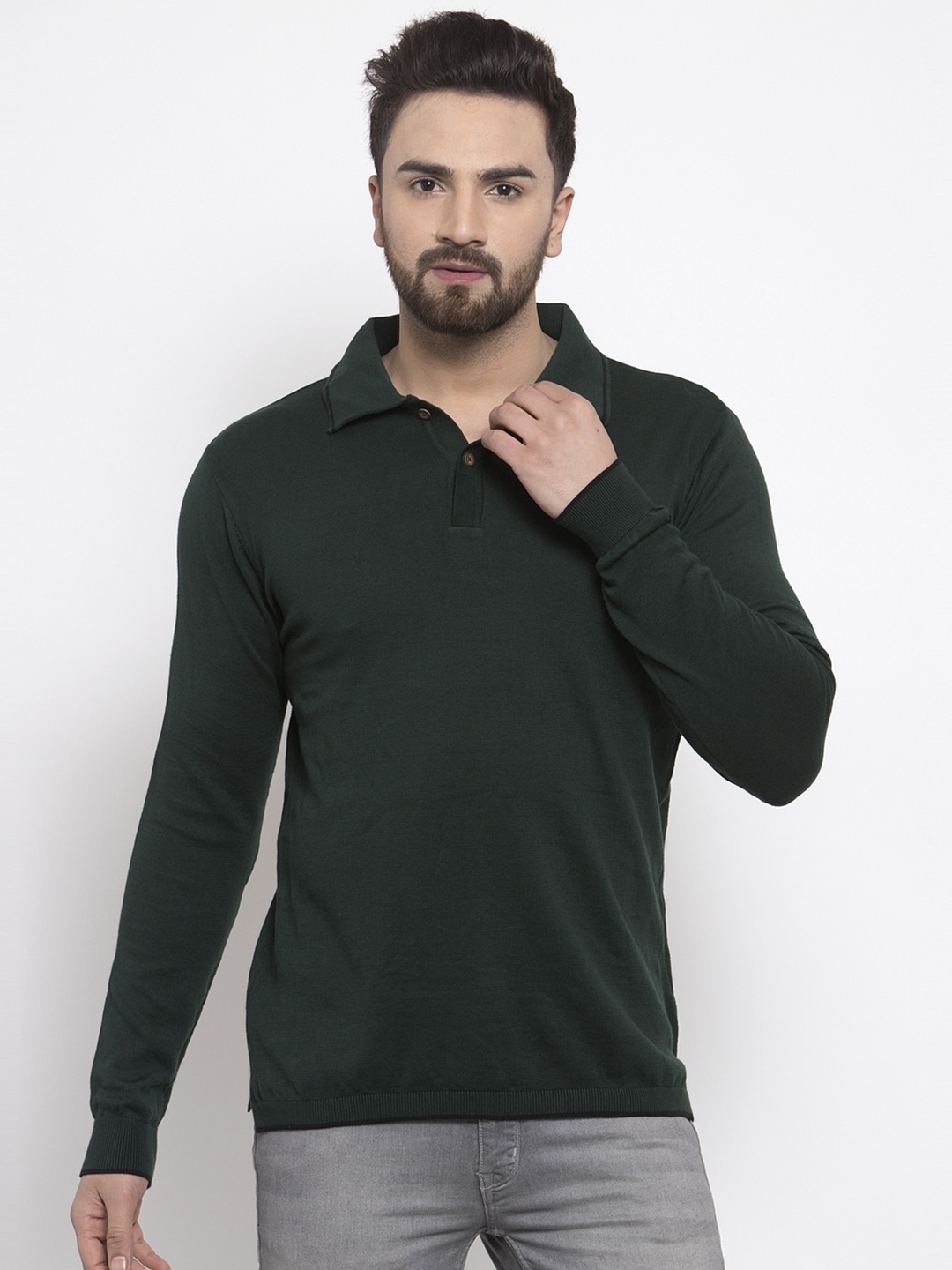 

Kalt Men Green Solid Polo Collar T-shirt