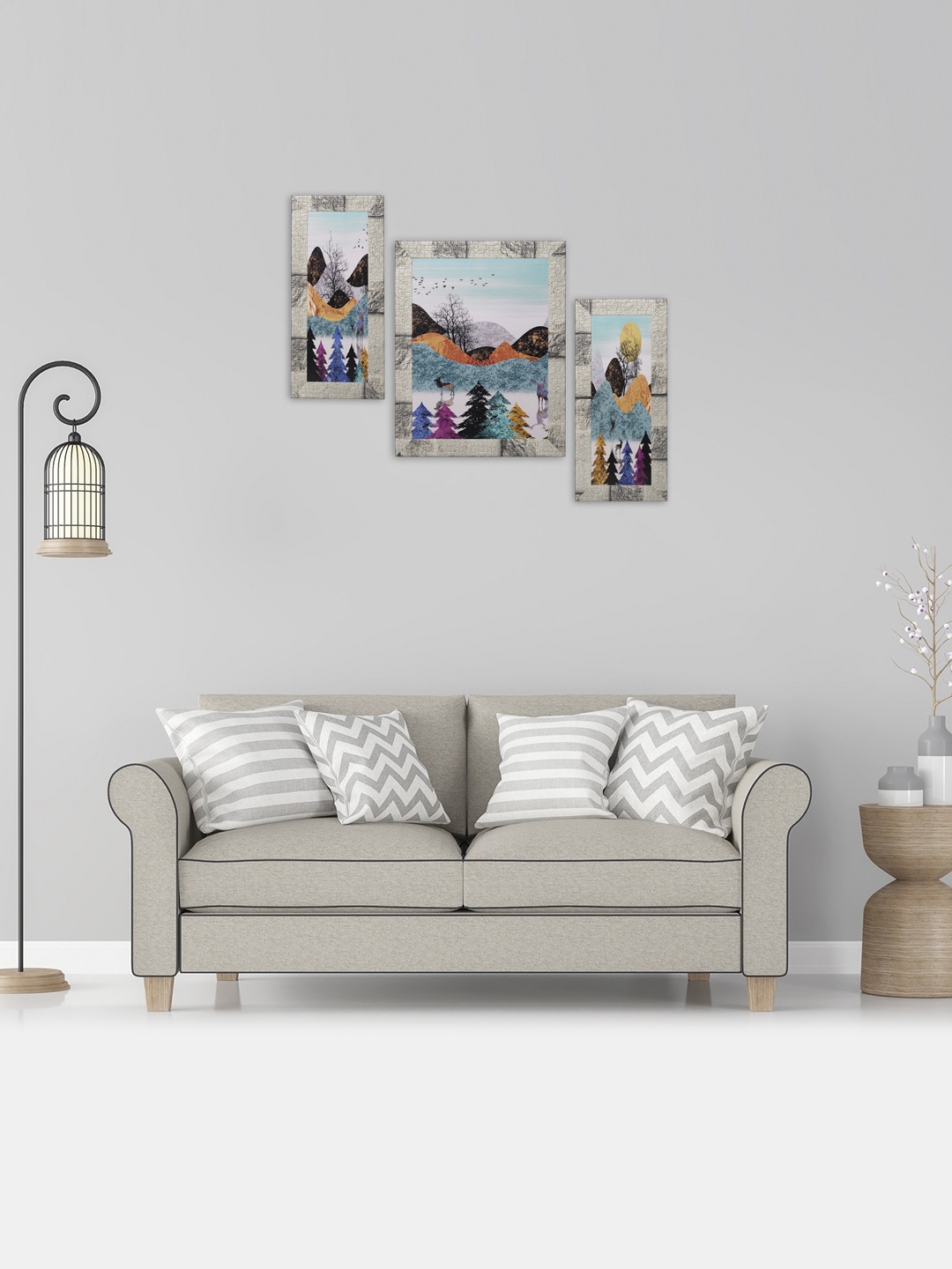 

Indianara Set of 3 Multicoloured Mountains Framed Wall Paintings without Glass, Multi