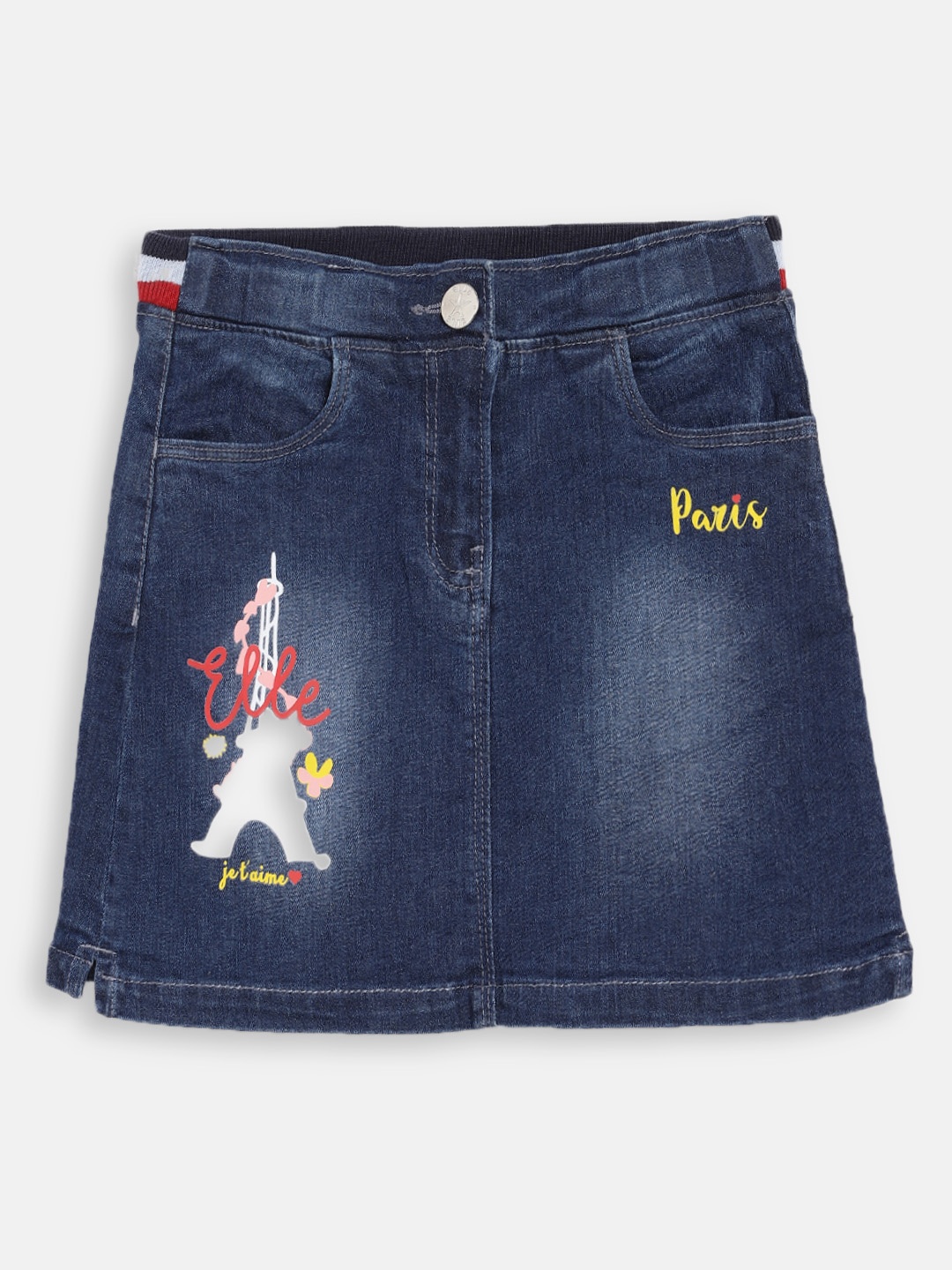 

ELLE Girls Navy Blue Washed A-Line Knee-Length Denim Skirt