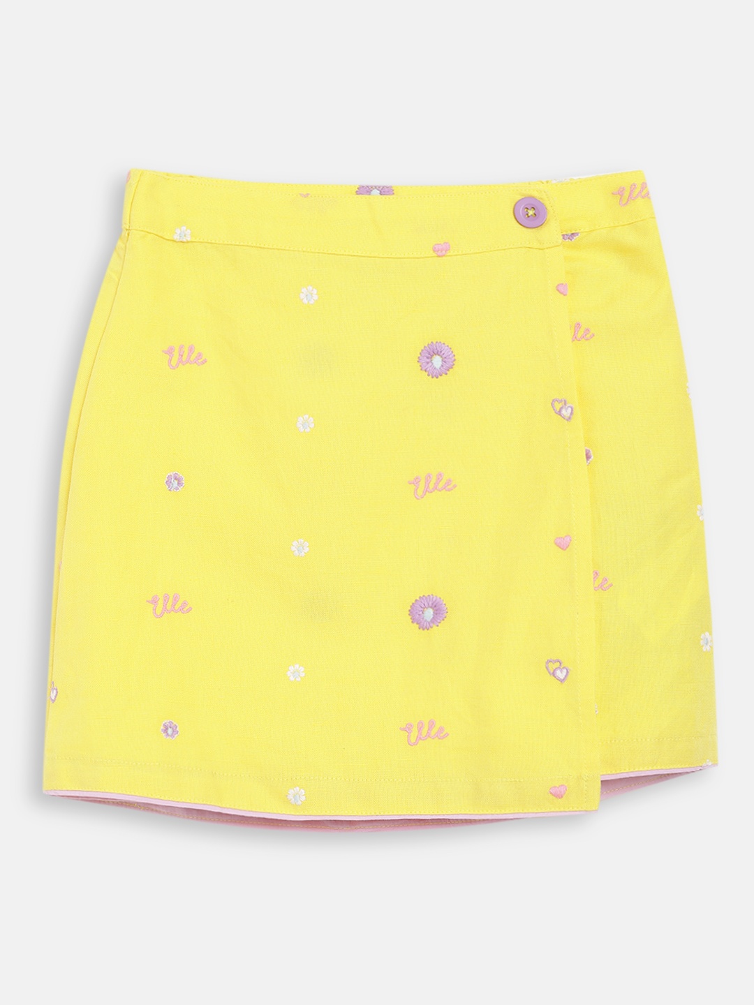 

ELLE Girls Yellow & Lavender Embroidered Wrap Skirt
