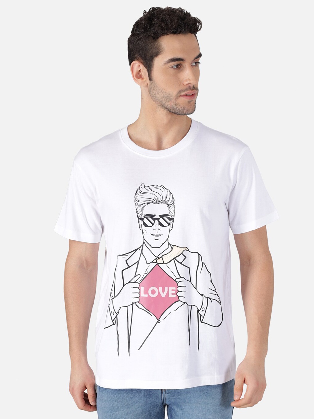 

The Dry State Men White Printed Pure Cotton Round Neck T-shirt