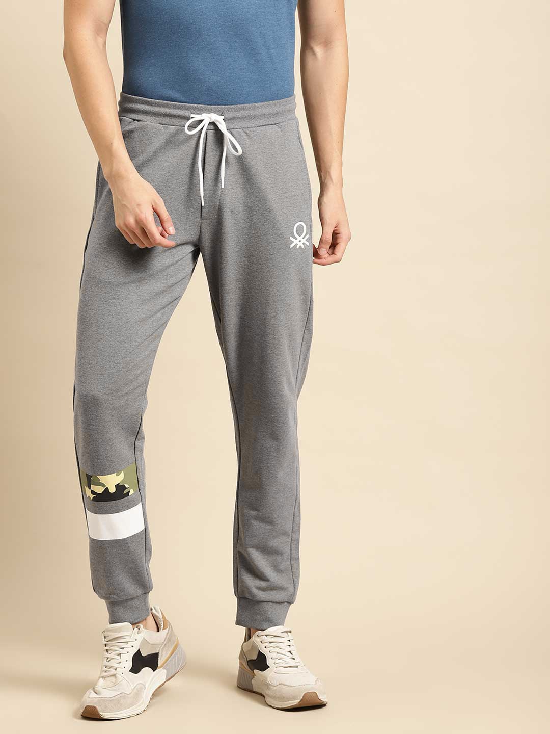 

United Colors of Benetton Men Grey Melange Solid Pure Cotton Joggers