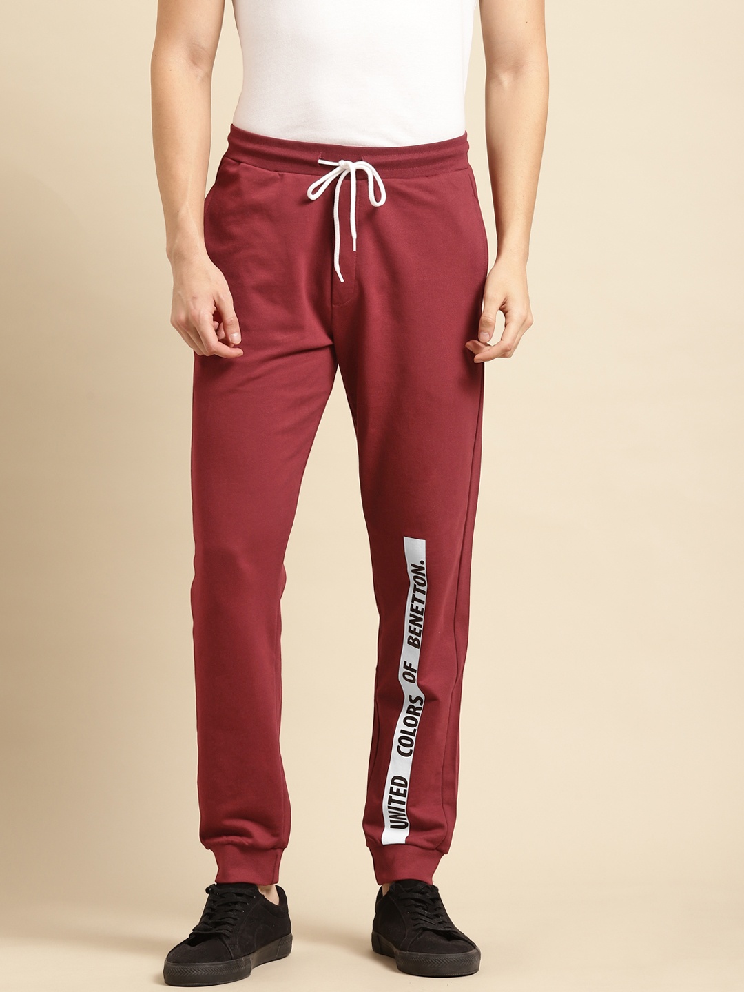 

United Colors of Benetton Women Maroon Pure Cotton Brand Logo Detail Joggers