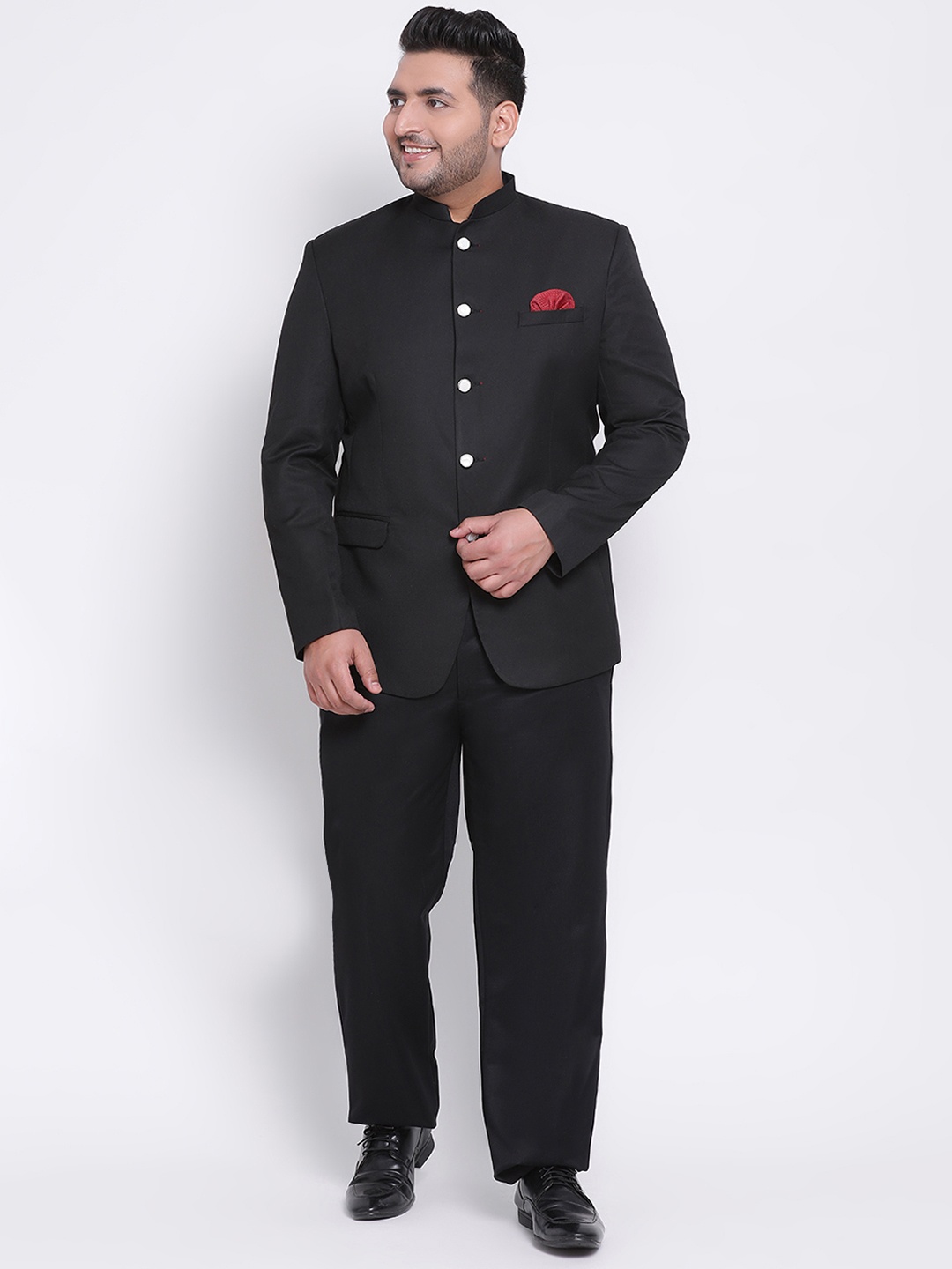 

Hangup Men Plus Size Black Solid Two-Piece Formal Suit