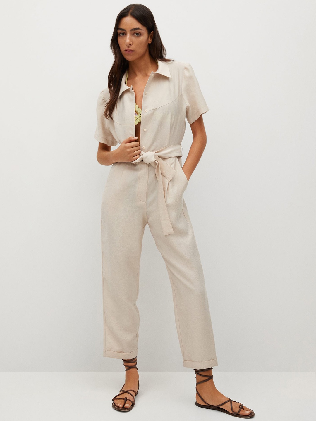 

MANGO Off White Basic Jumpsuit