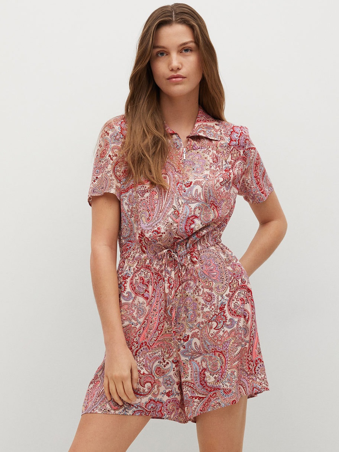 

MANGO Rust & White Printed Playsuit