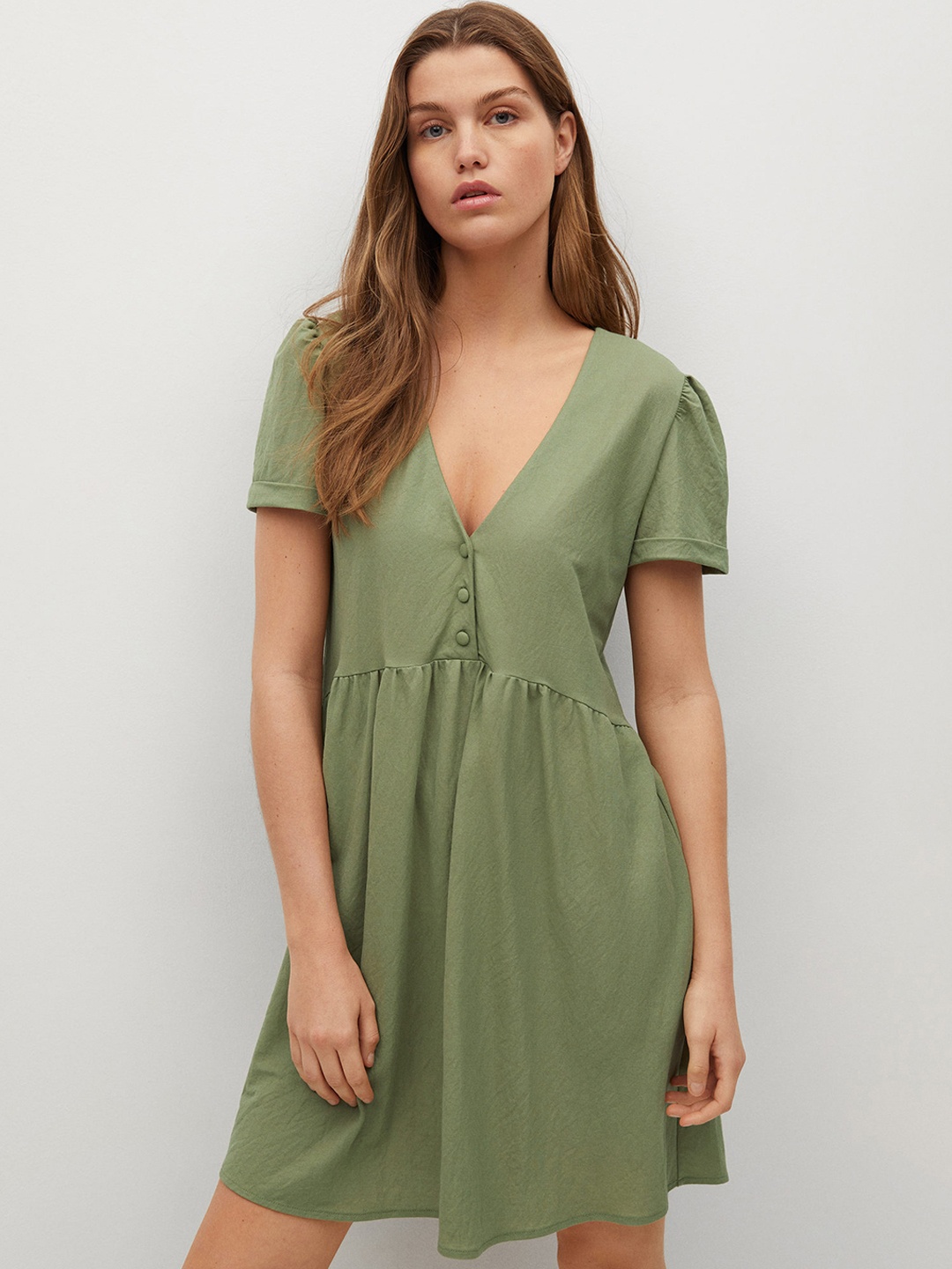 

MANGO Women Green Solid A-Line Sustainable Dress