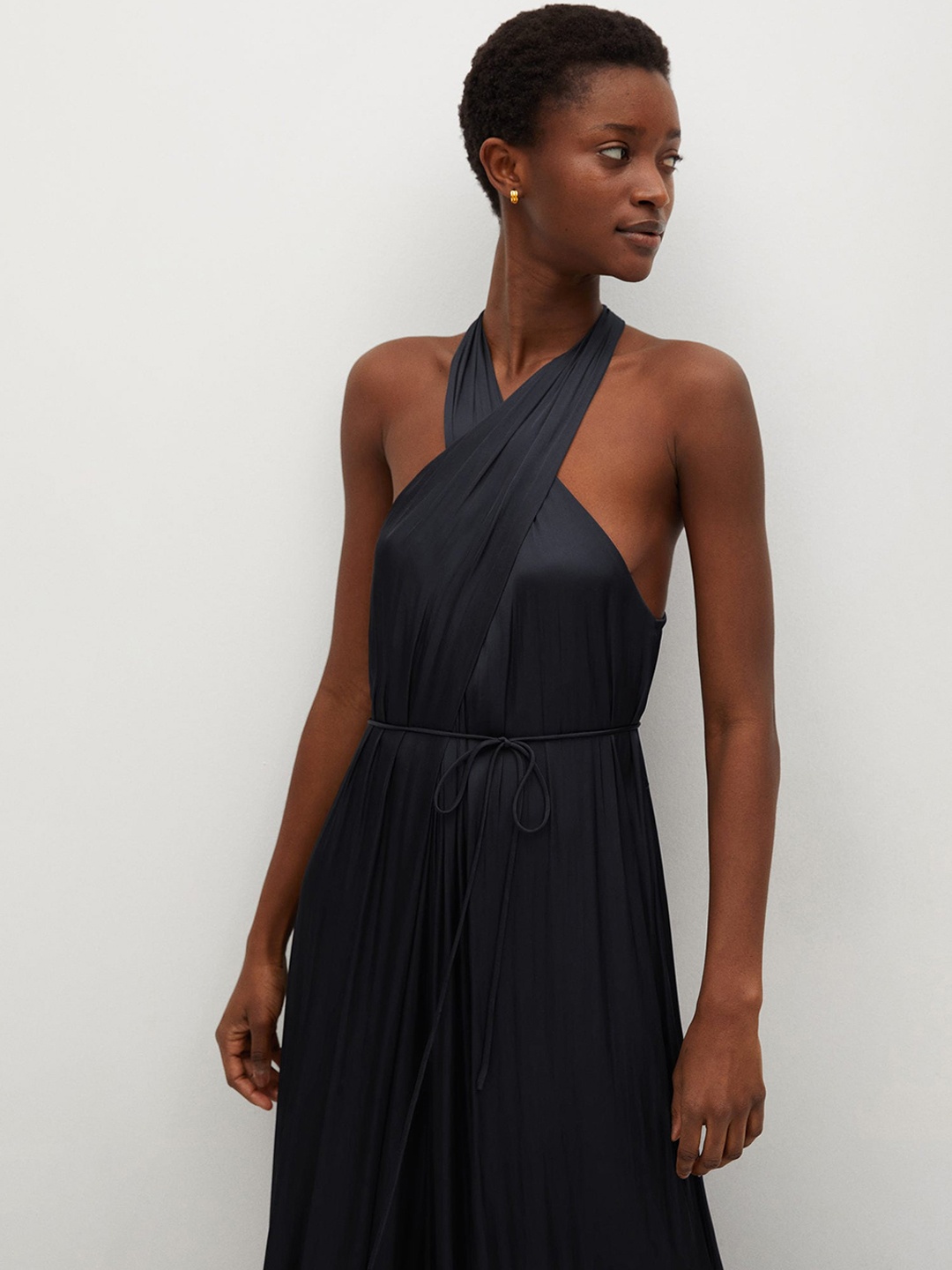 

MANGO Navy Blue Satin Finish Basic Jumpsuit