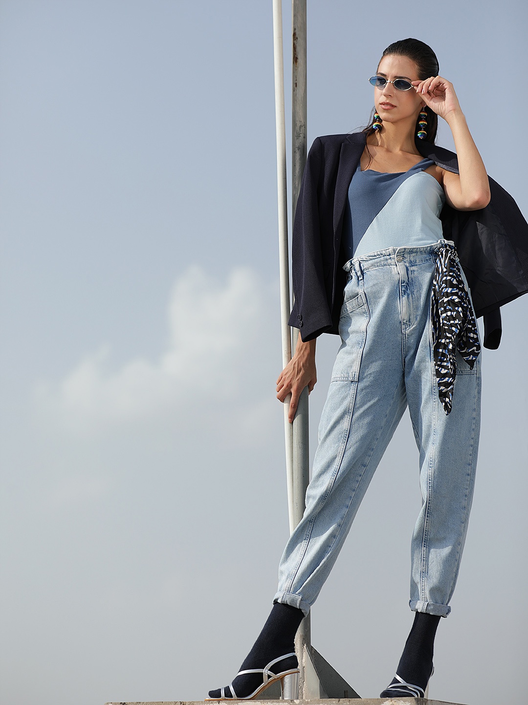 

MANGO Women Blue High-Rise Light Fade Slouchy Jeans