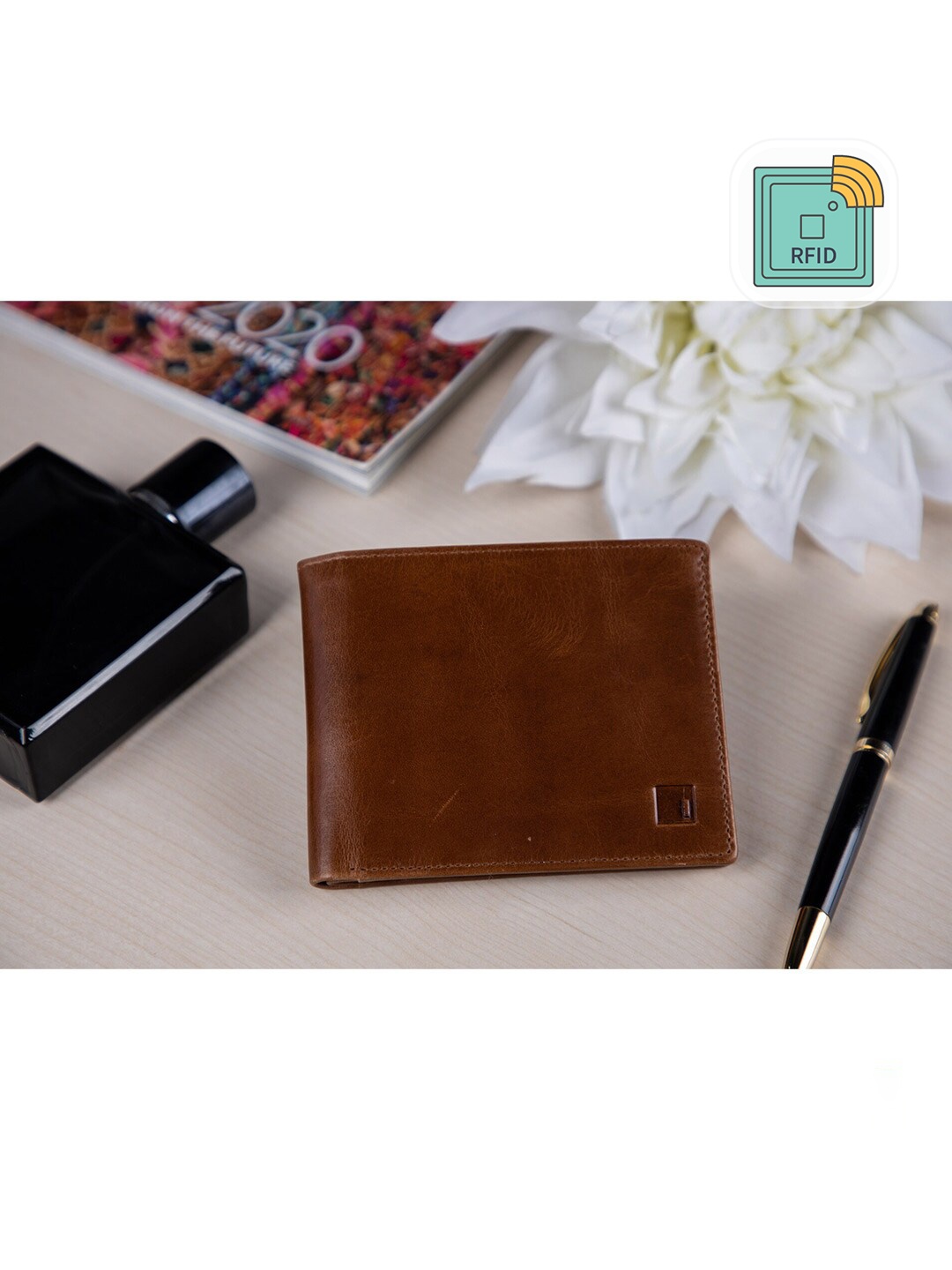 

Impulse Men Brown Solid Leather RFID Two Fold Wallet