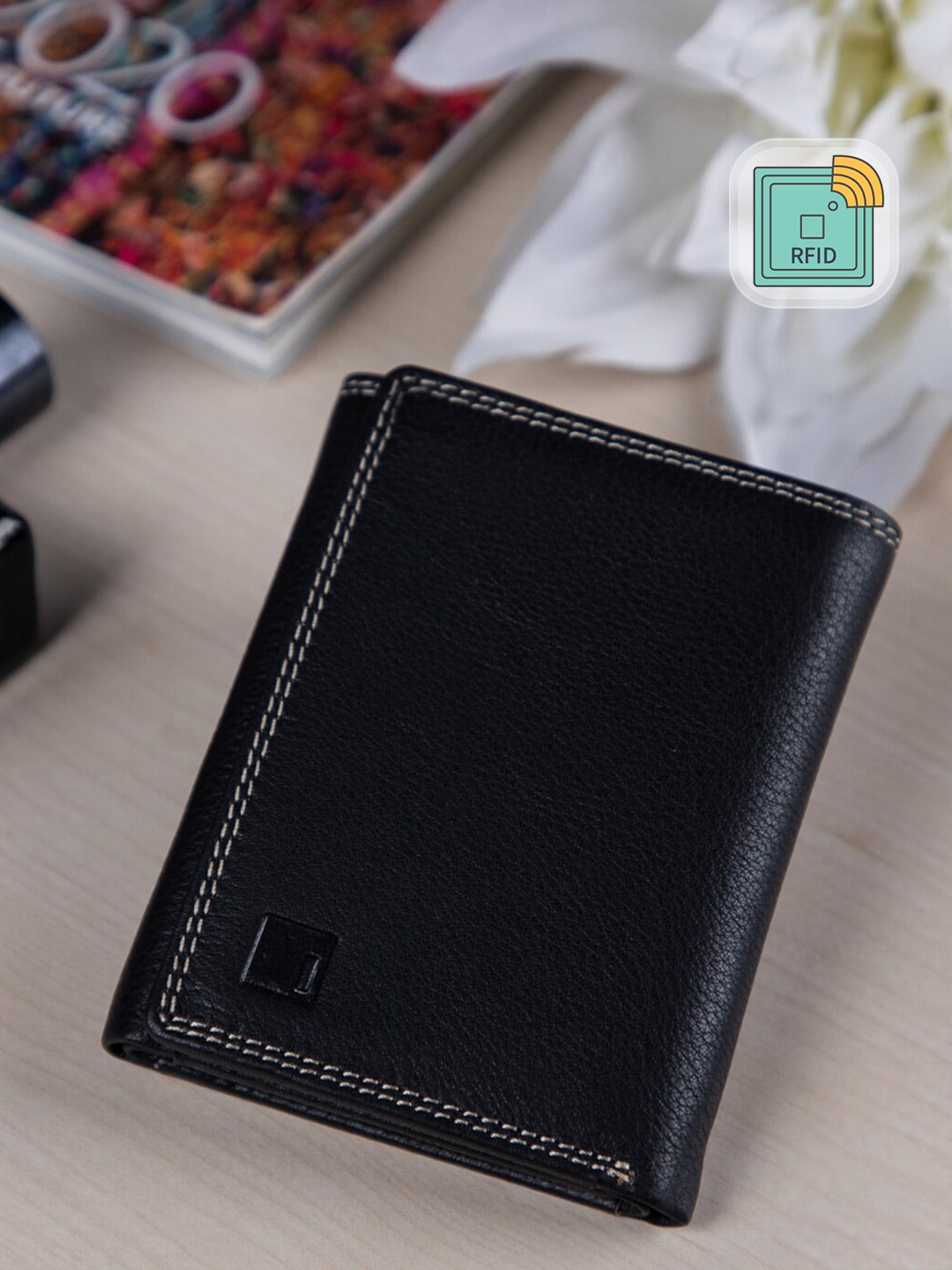 

Impulse Men Black Textured Genuine Leather RFID Three Fold Wallet
