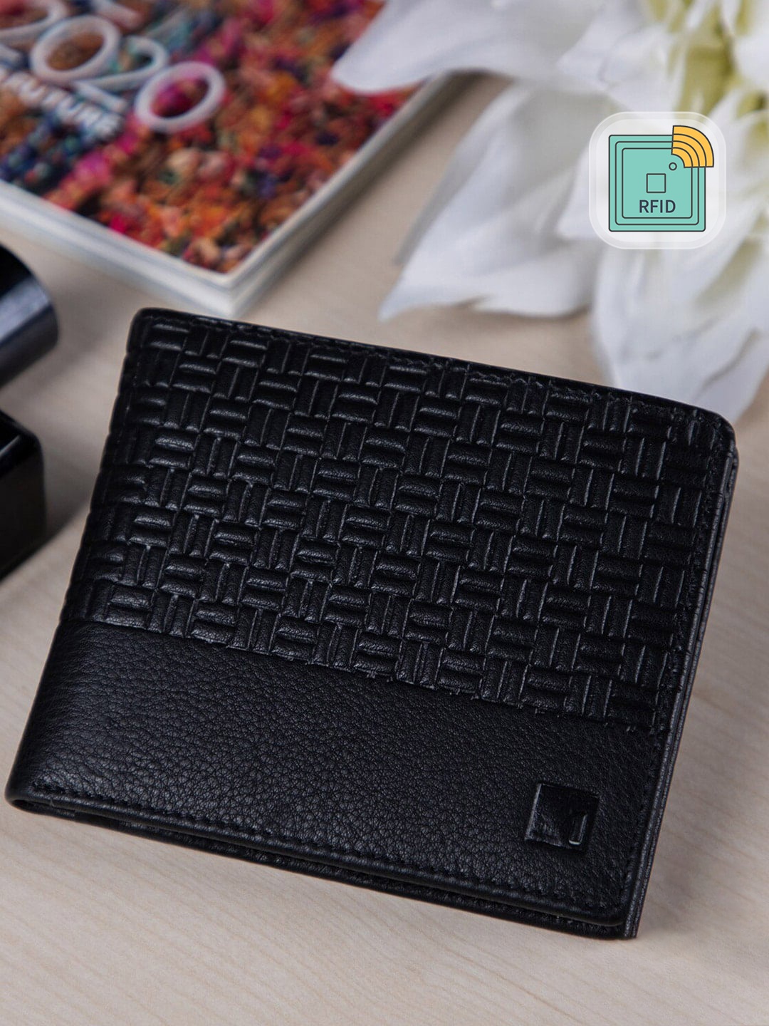 

Impulse Men Black Textured RFID Genuine Leather Two Fold Wallet