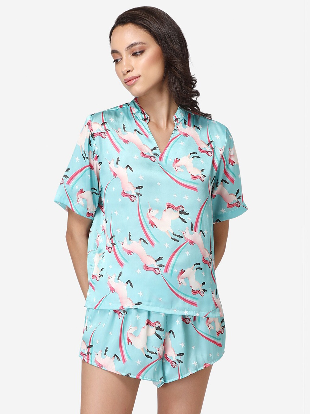 

Fluffalump Women Blue & Pink Printed Night suit