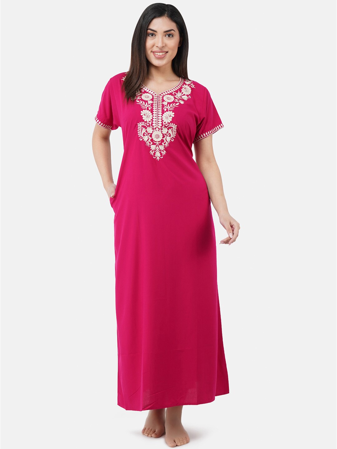 

KOI SLEEPWEAR Woman Pink Cotton Embroidered Maxi Nightdress