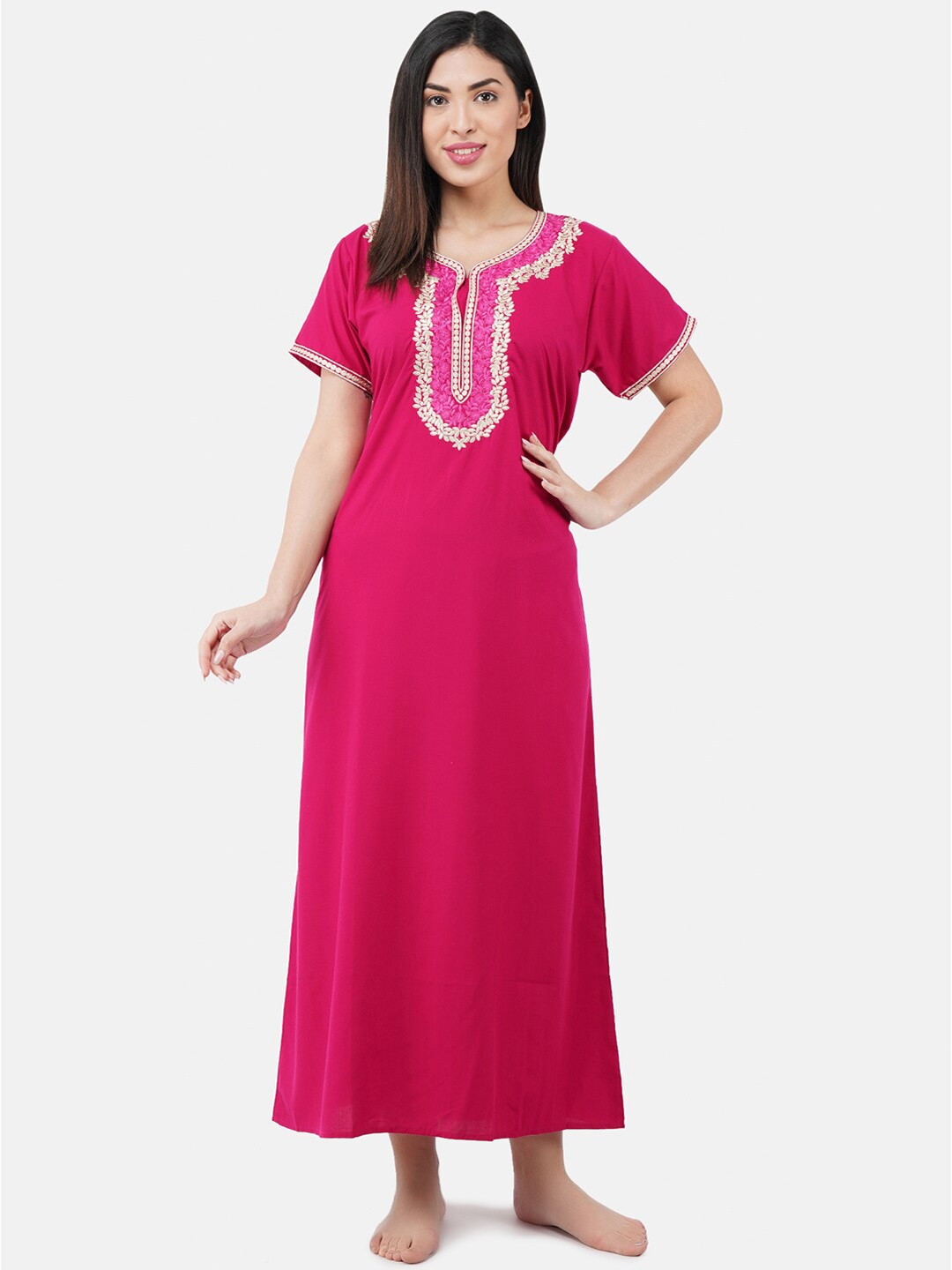 

KOI SLEEPWEAR Pink & White Embroidered Cotton Nightdress
