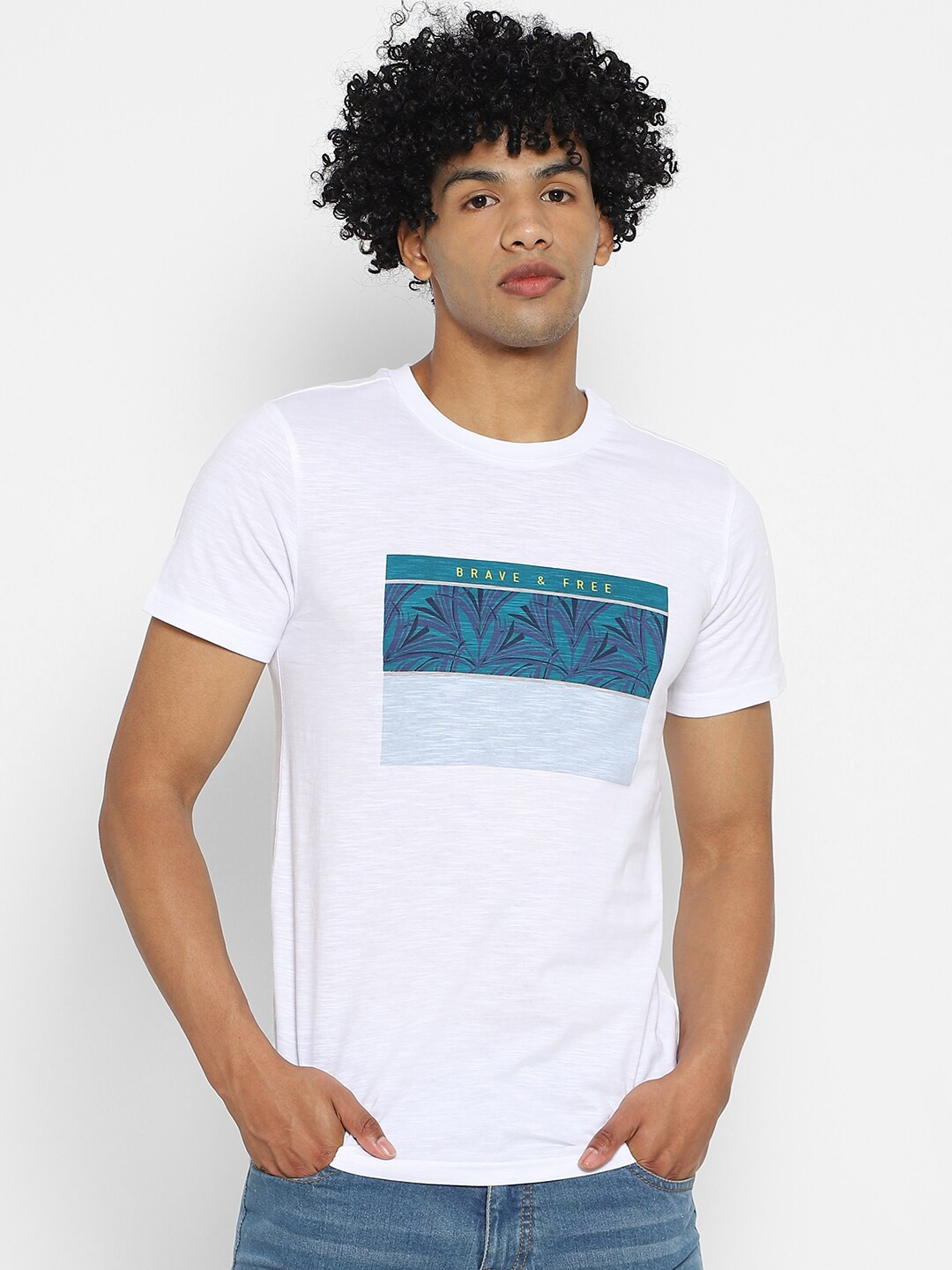 

FOREVER 21 Men White Printed Round Neck T-shirt