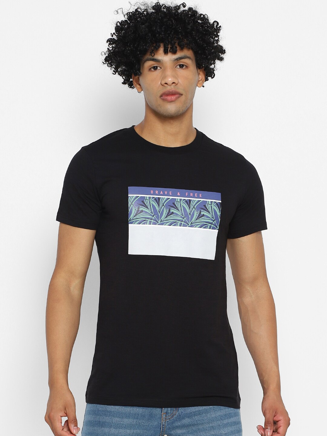 

FOREVER 21 Men Black Printed Round Neck T-shirt