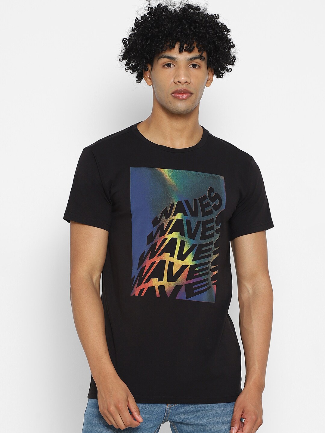 

FOREVER 21 Men Black Printed Round Neck T-shirt