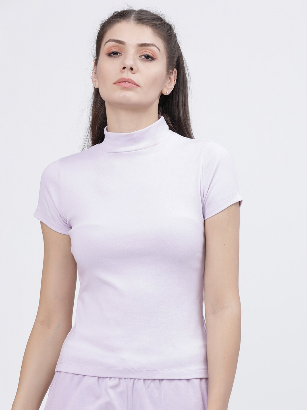 

Tokyo Talkies Women Purple Solid High Neck T-shirt