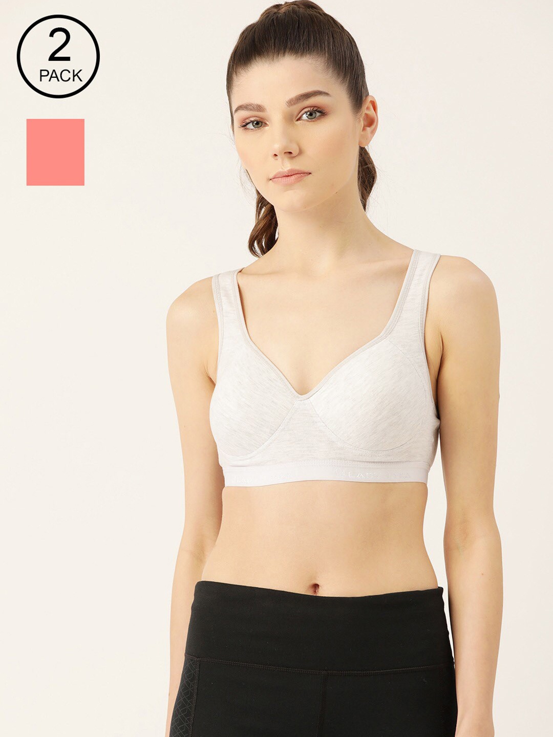 

Lady Lyka Grey & Pink Solid Set of 2 Underwired Lightly Padded Workout Bra