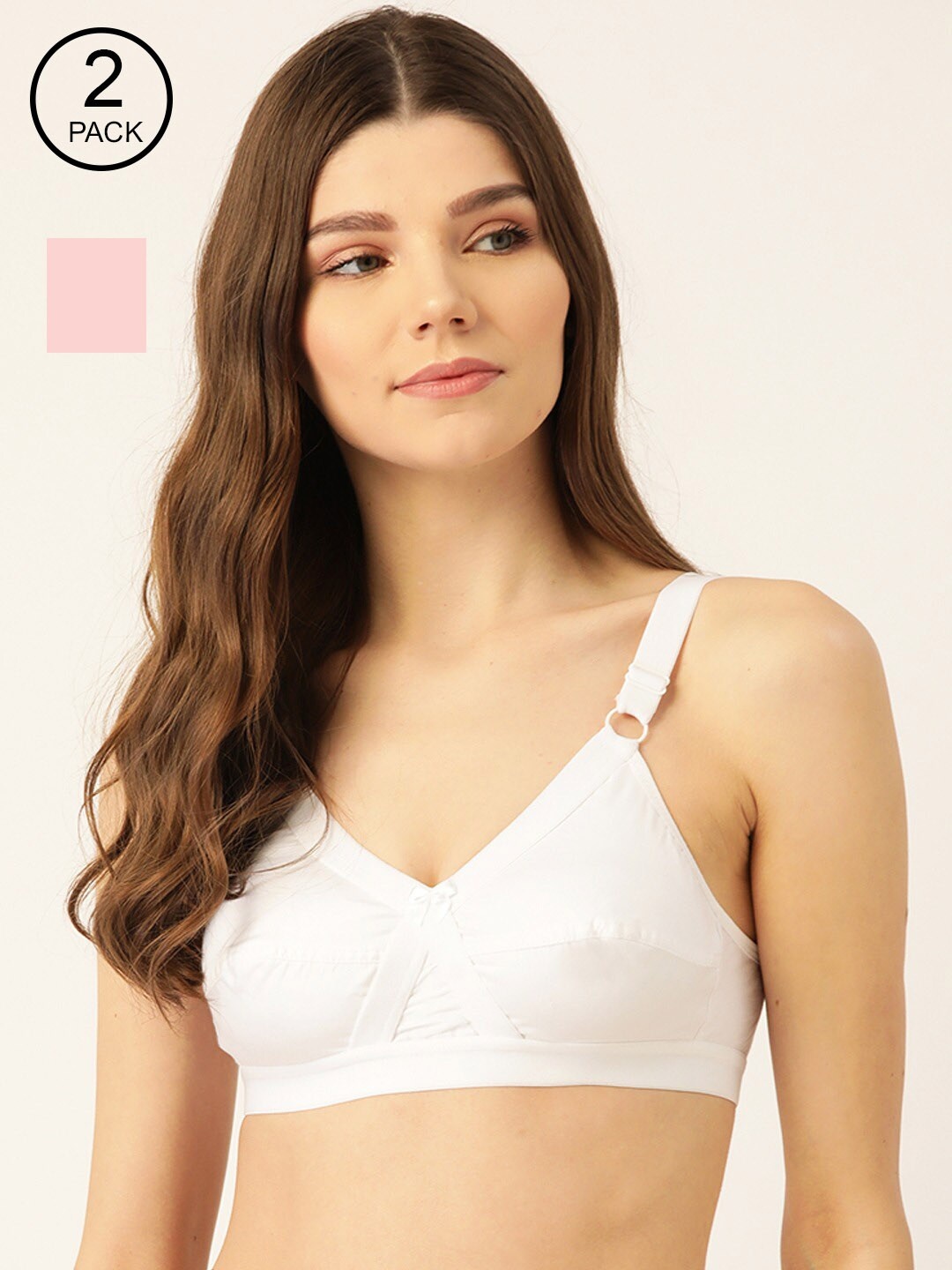 

Lady Lyka Pack Of 2 White & Pink Solid Non-Wired Non Padded Everyday Bra XFIT-NU