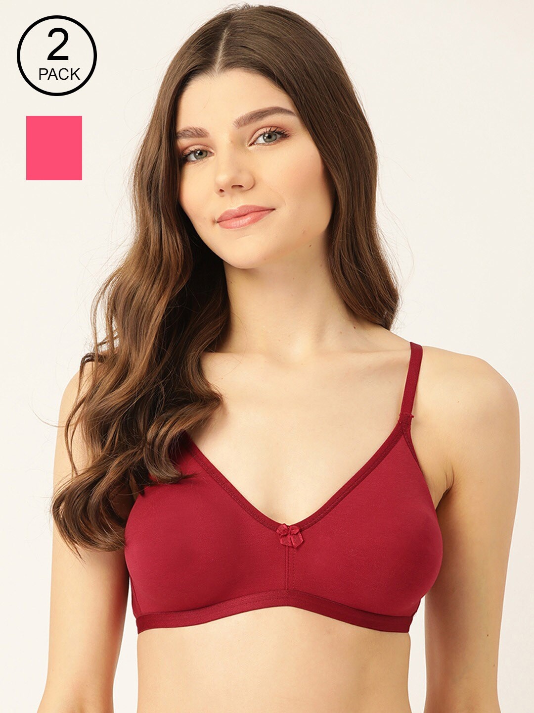

Lady Lyka Pack Of 2 Solid Non-Wired Non Padded T-shirt Bras LIBERTY-01-FCA-MRN, Fuchsia