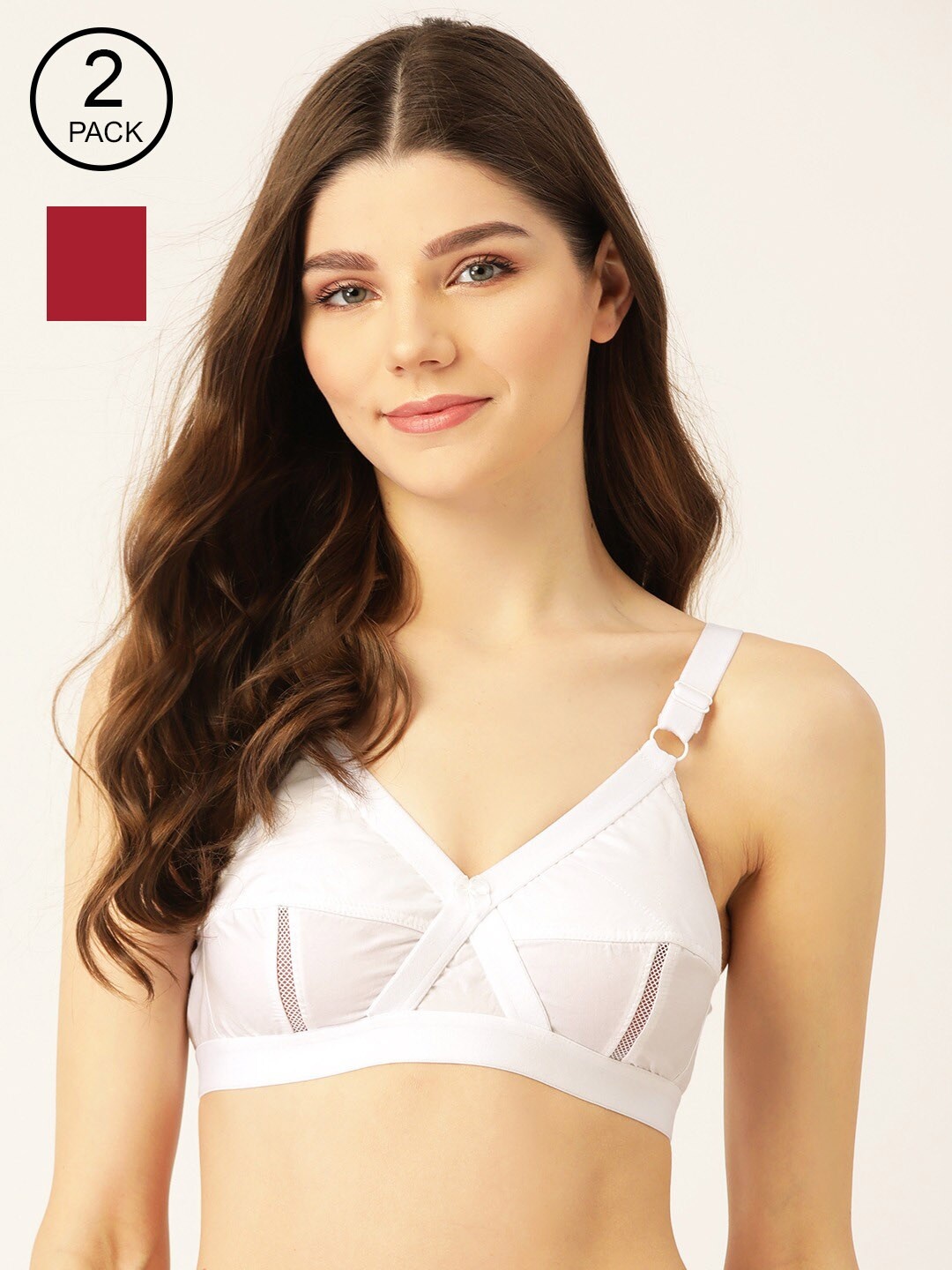 

Lady Lyka Pack Of 2 White & Maroon Solid Non-Wired Non Padded Everyday Bra PERFECT-WHT-MRN