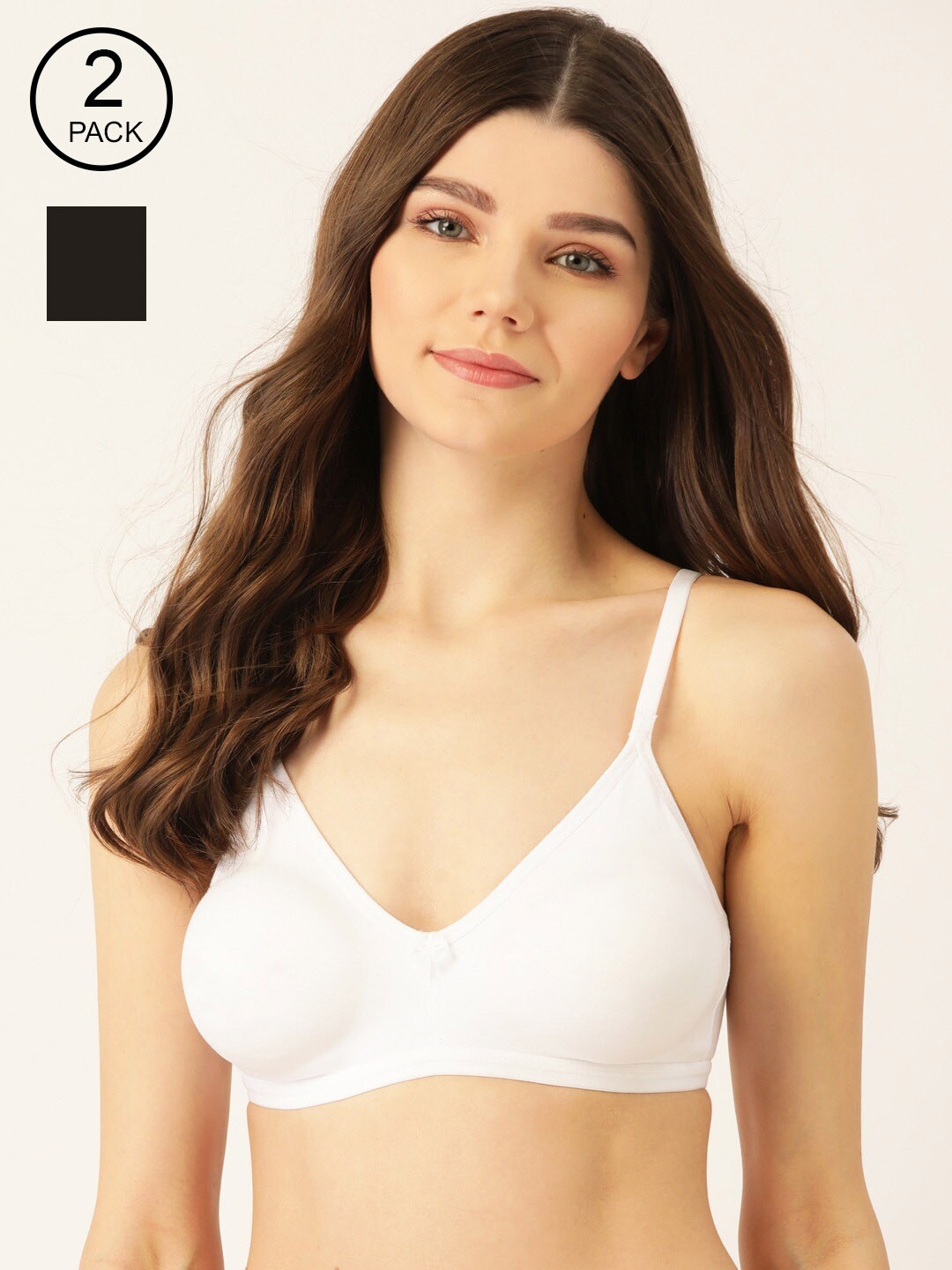 

Lady Lyka Pack Of 2 White & Black Solid Non-Wired Non Padded T-shirt Bra LIBERTY-01
