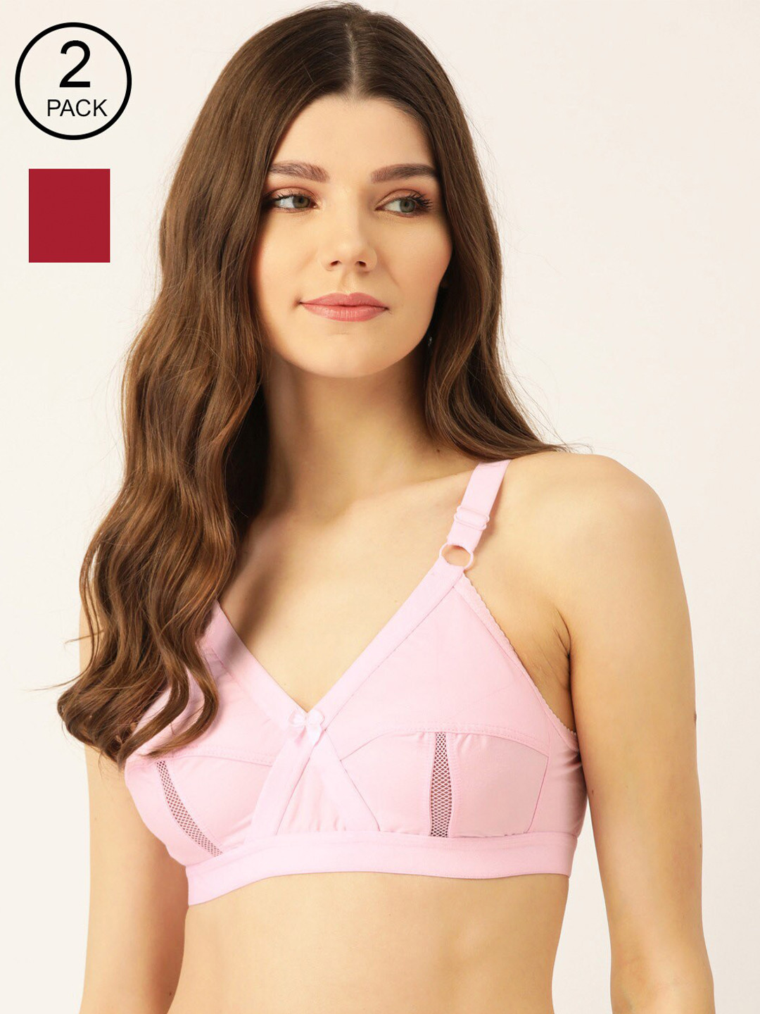 

Lady Lyka Pack Of 2 Solid Non-Wired Non Padded Everyday Bra PERFECT-MRN-PNK-Multi, Maroon