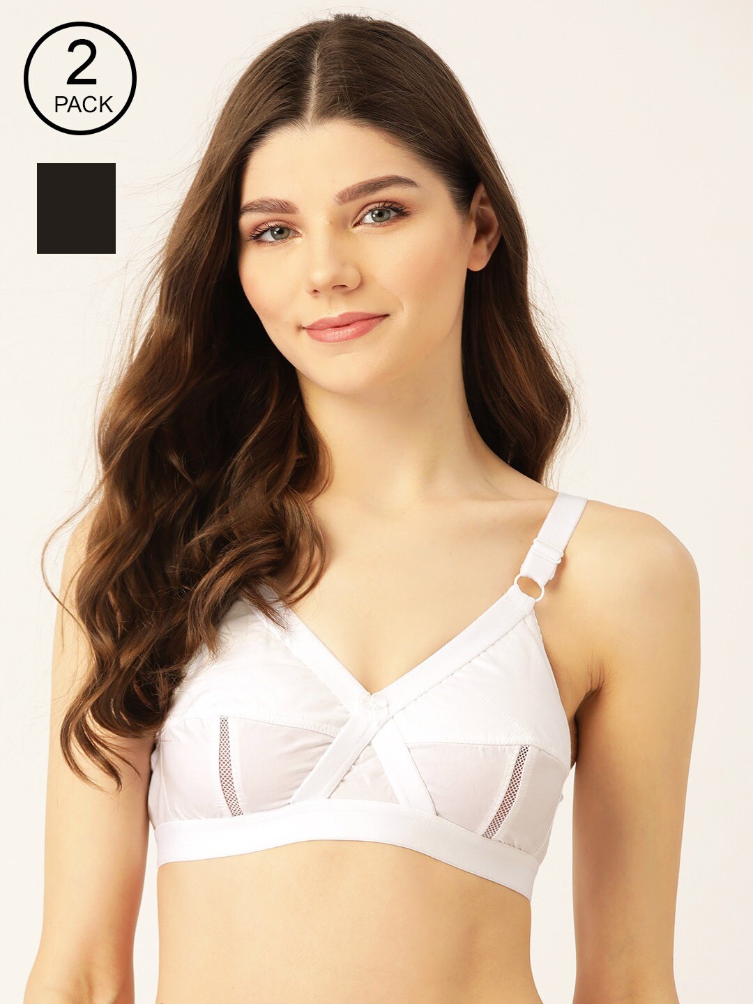 

Lady Lyka White & Black Solid Set of 2 Non-Wired Non Padded Everyday Bra