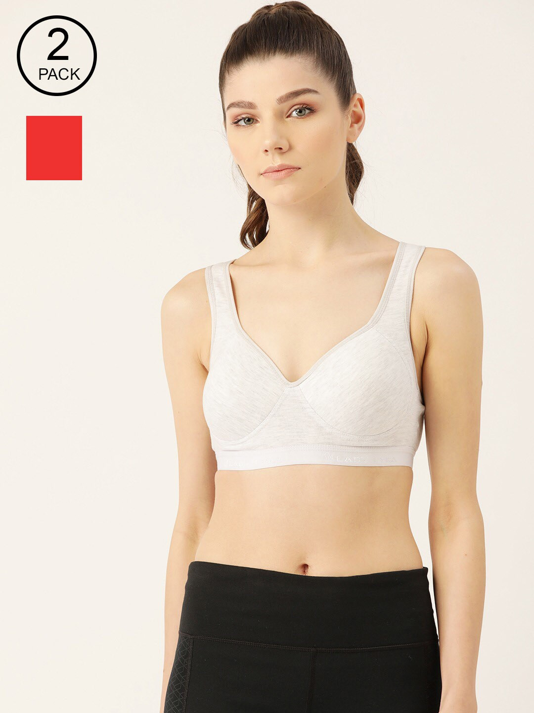 

Lady Lyka Pack of 2 Red & Grey Non-Wired Lightly Padded Workout Bra PROVOGUE-RED-LGRY