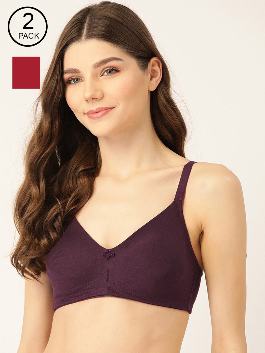 

Lady Lyka Pack Of 2 Solid Non-Wired Non Padded T-shirt Bras LIBERTY-05-MRN-WHN, Maroon