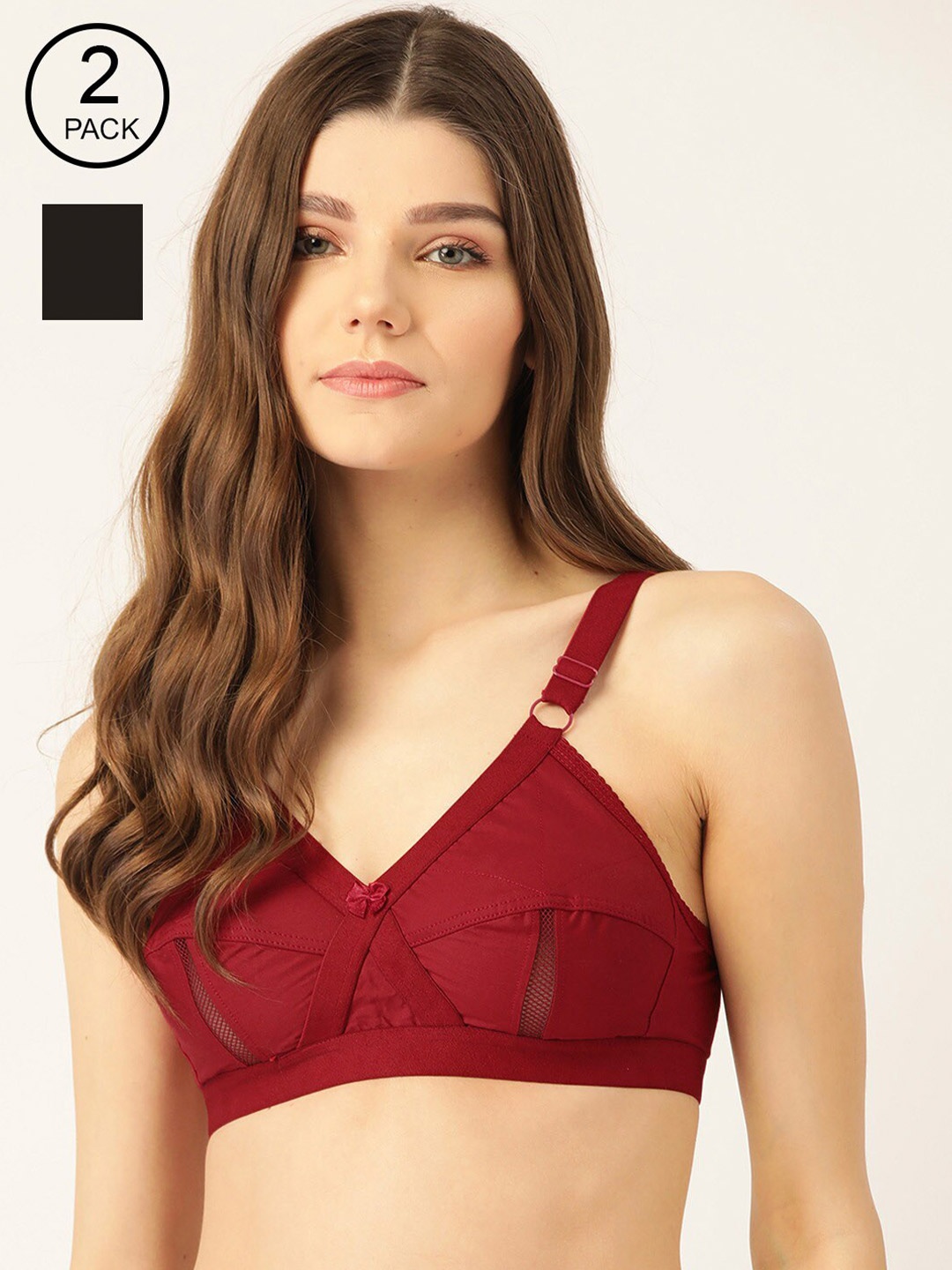 

Lady Lyka Black & Burgundy Solid Set of 2 Non-Wired Non Padded Everyday Bra