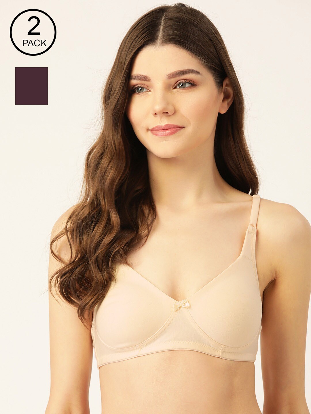 

Lady Lyka Pack Of 2 Solid Non-Wired Non Padded T-shirt Bras LIBERTY-02-SKN-WHN, Beige