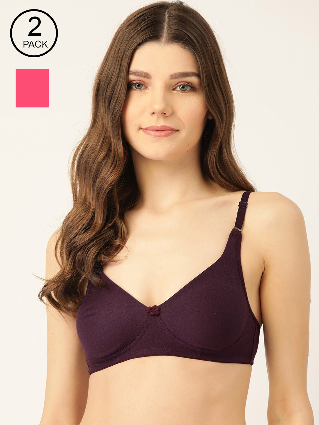

Lady Lyka Pack Of 2 Fuchsia & Violet Solid Non-Wired Non Padded T-shirt Bra LIBERTY-02