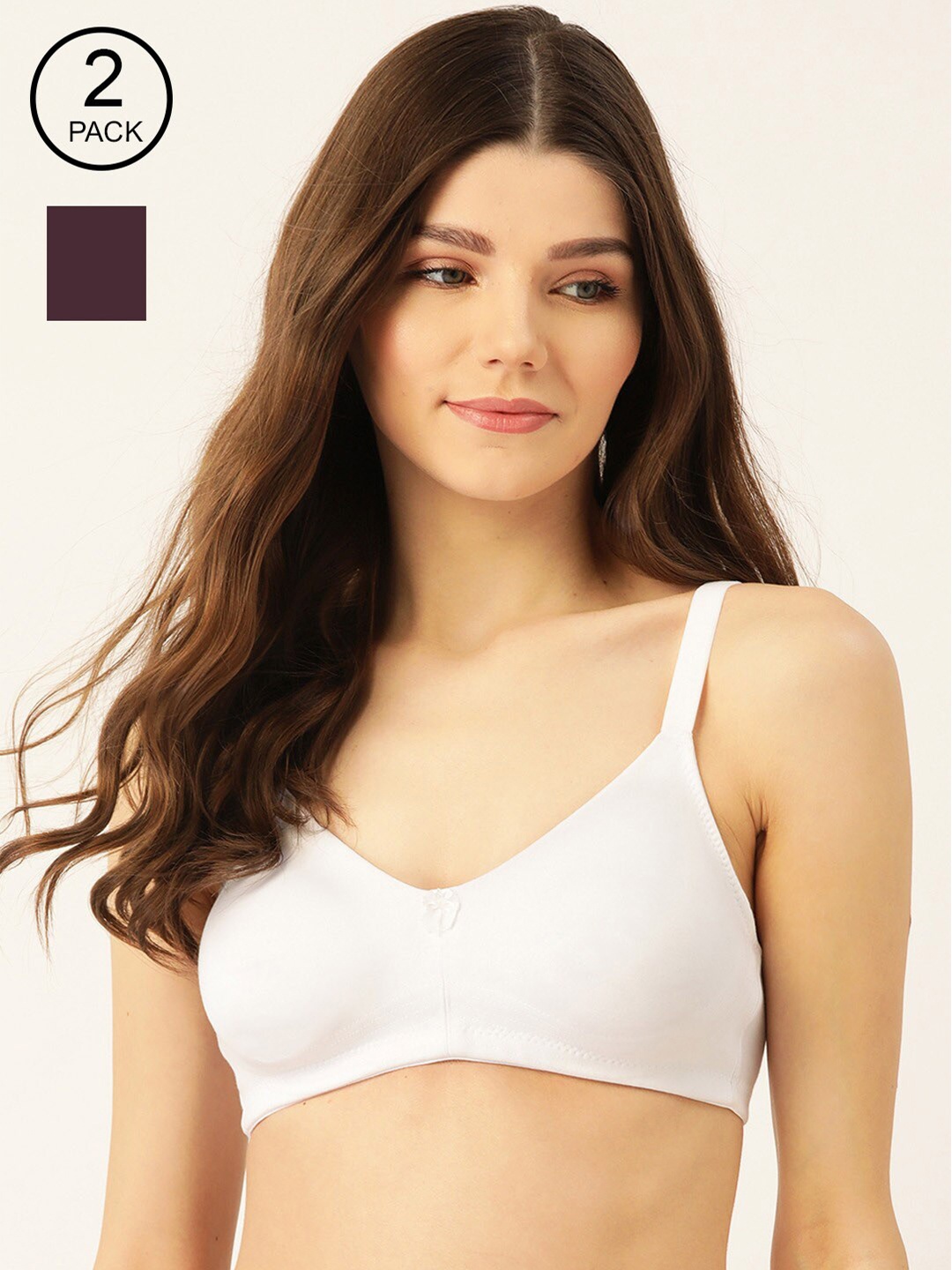 

Lady Lyka Violet & White Solid Set of 2 Non-Wired Non Padded T-shirt Bra