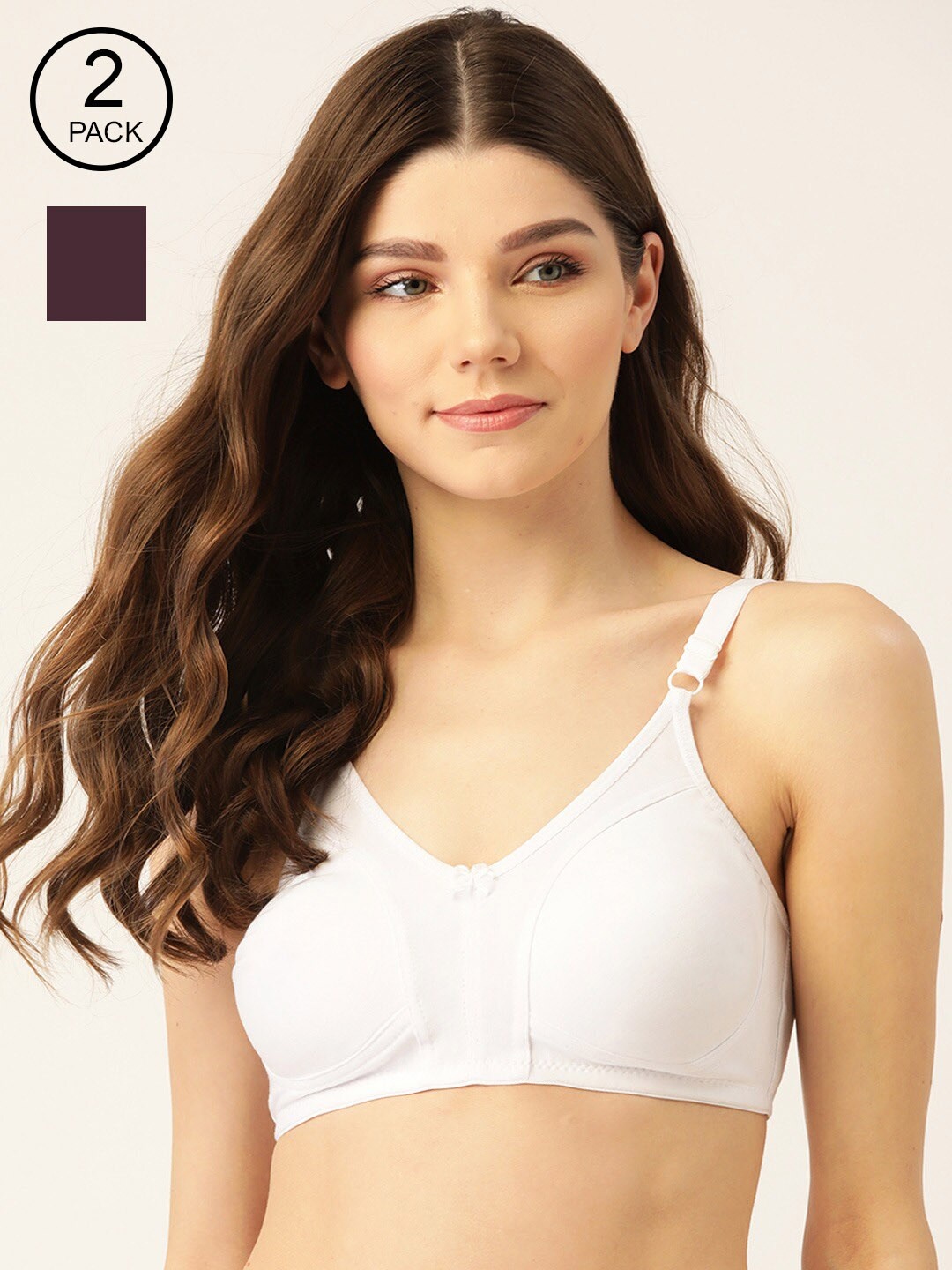 

Lady Lyka Pack Of 2 Solid Non-Wired Non Padded T-shirt Bra LIBERTY-04-WHN-WHT-Multi, Burgundy