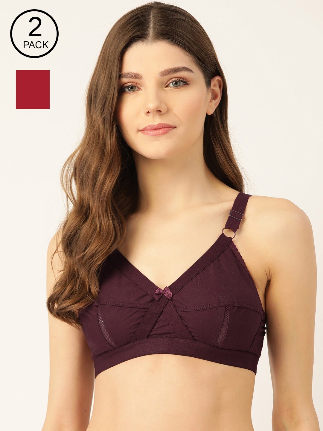 

Lady Lyka Maroon & Purple Solid Set of 2 Non-Wired Non Padded Everyday Bra